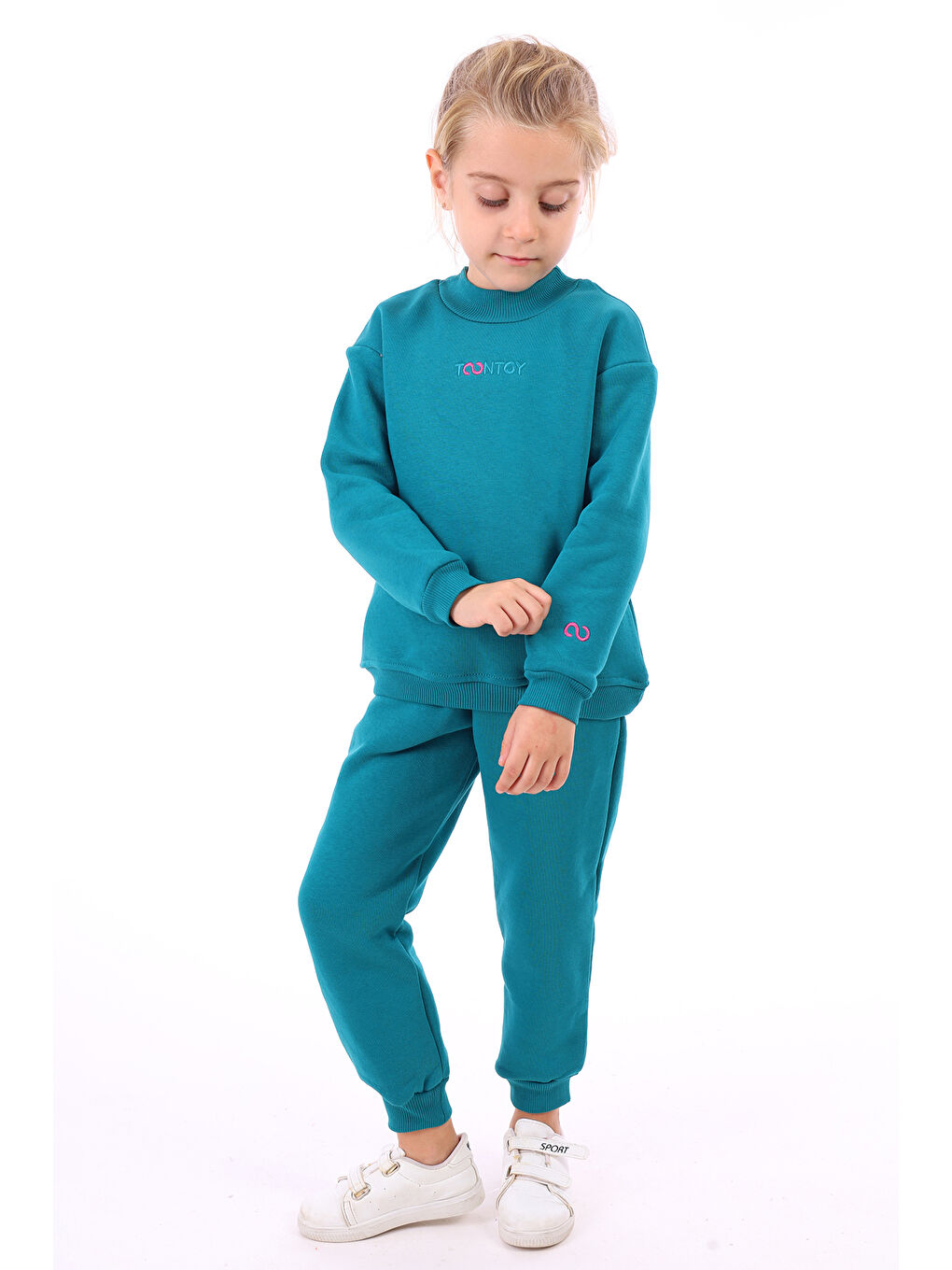 Petrol Kız Çocuk Nakışlı Sweatshirt