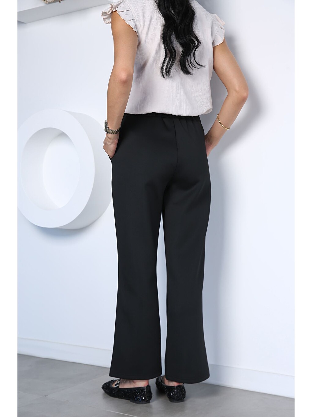 Siyah Kadın Trend Scuba Kumaş Pantolon-3