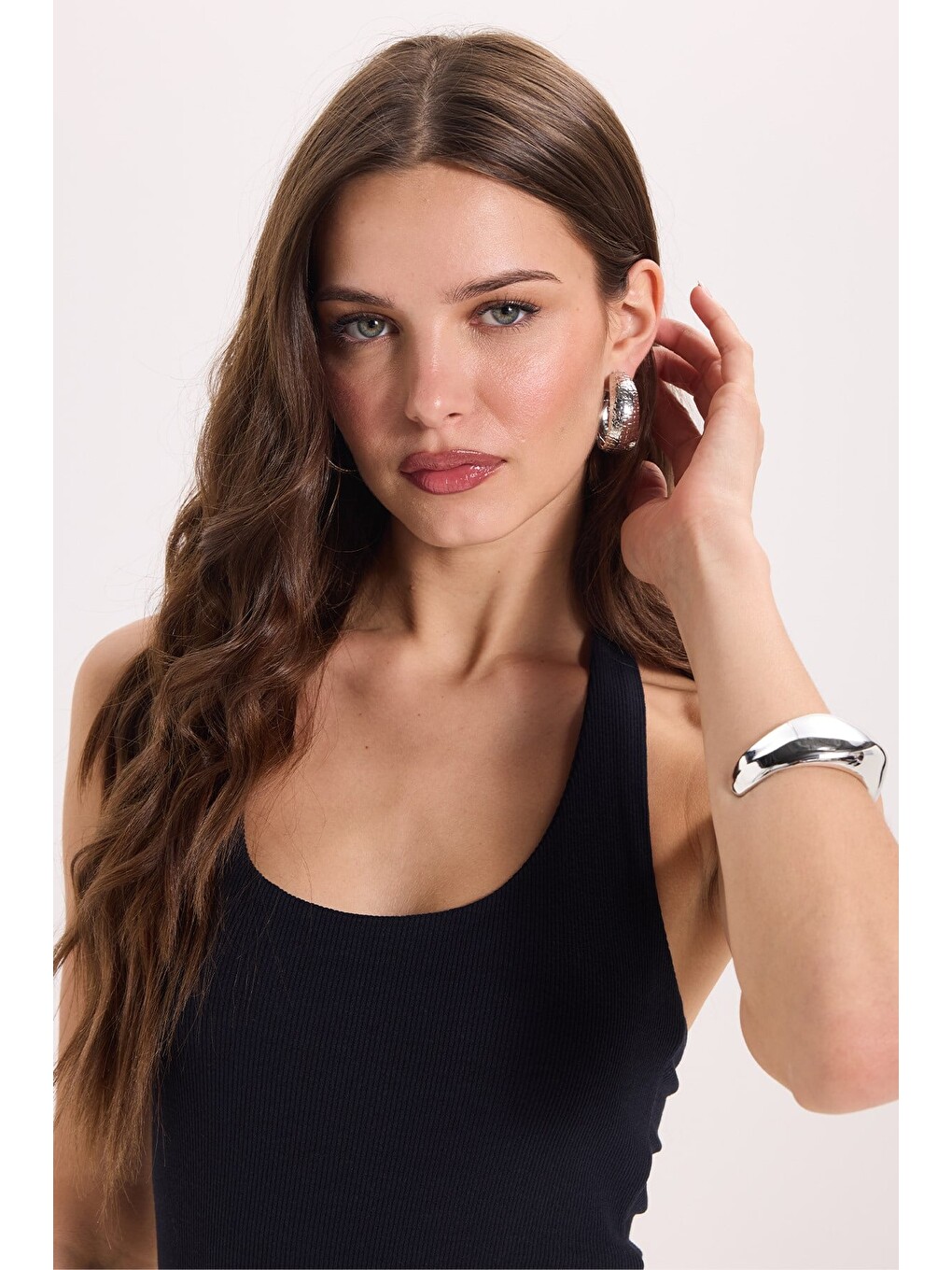 Kadın Slim Fit Dar Kesim Pamuklu Halter Yaka Kaşkorse Lacivert Crop-4