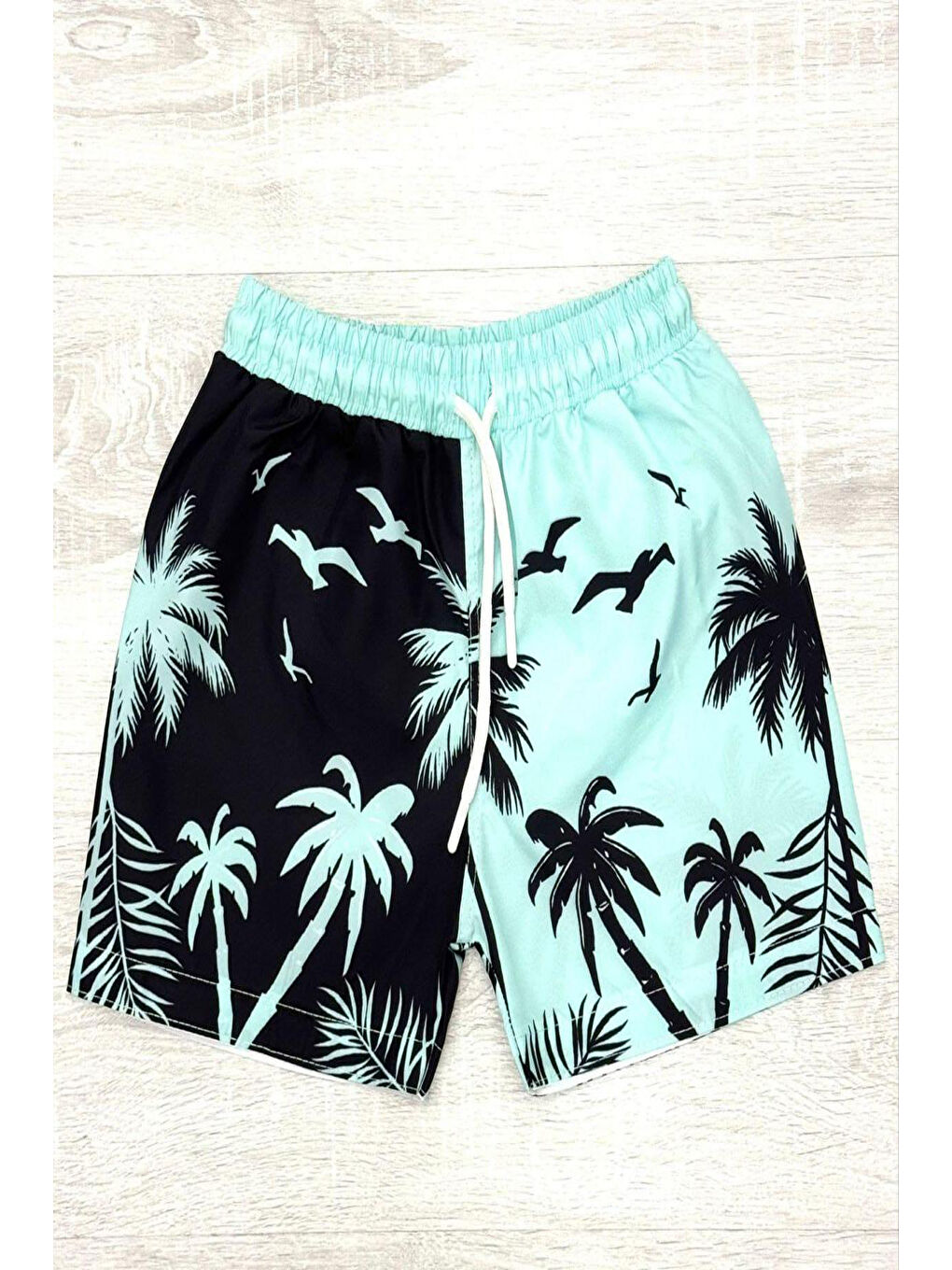 Siyah Paraşüt Kumaş Çocuk Deniz Şortları