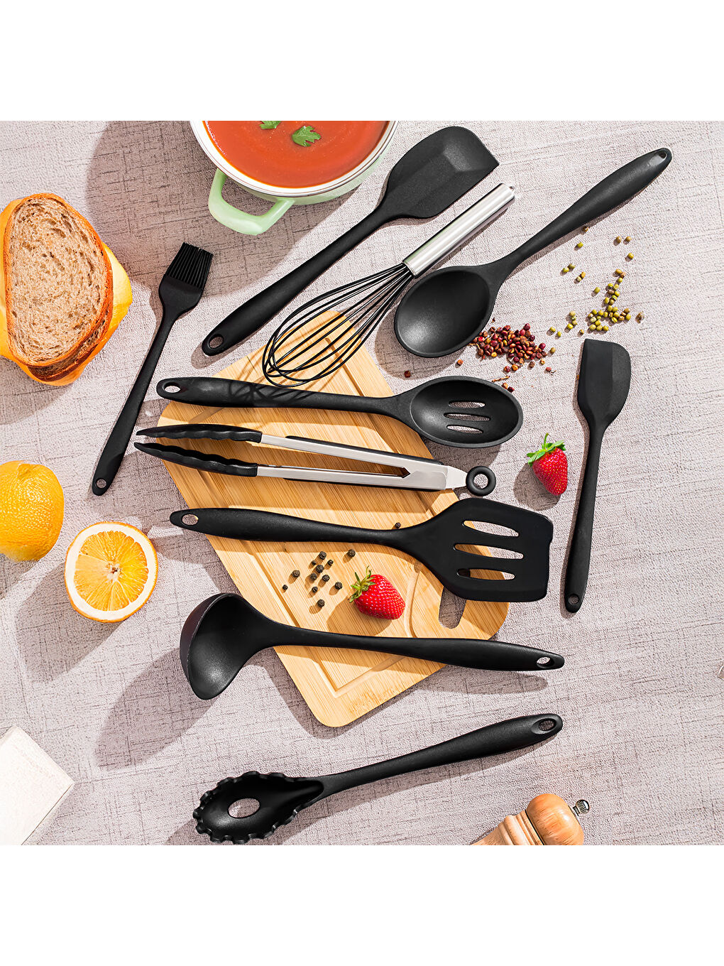 Siyah 15678 Lucy Black 10Prc Silikon Spatula Seti