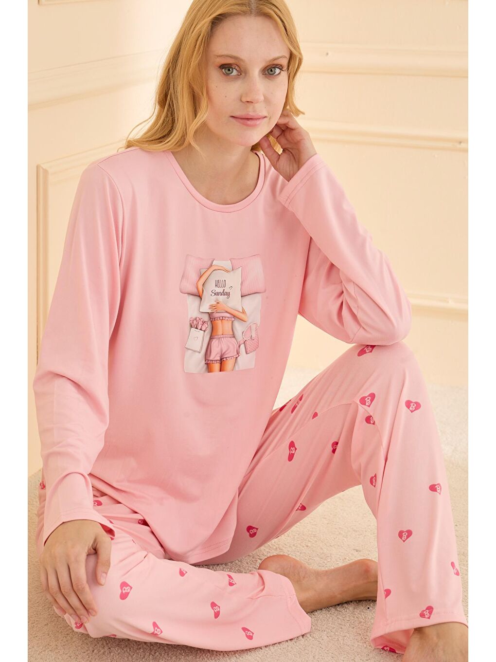 Kadın Milan Genç Bisiklet Yaka Pijama Takımı | Pembe 50902-2398-1