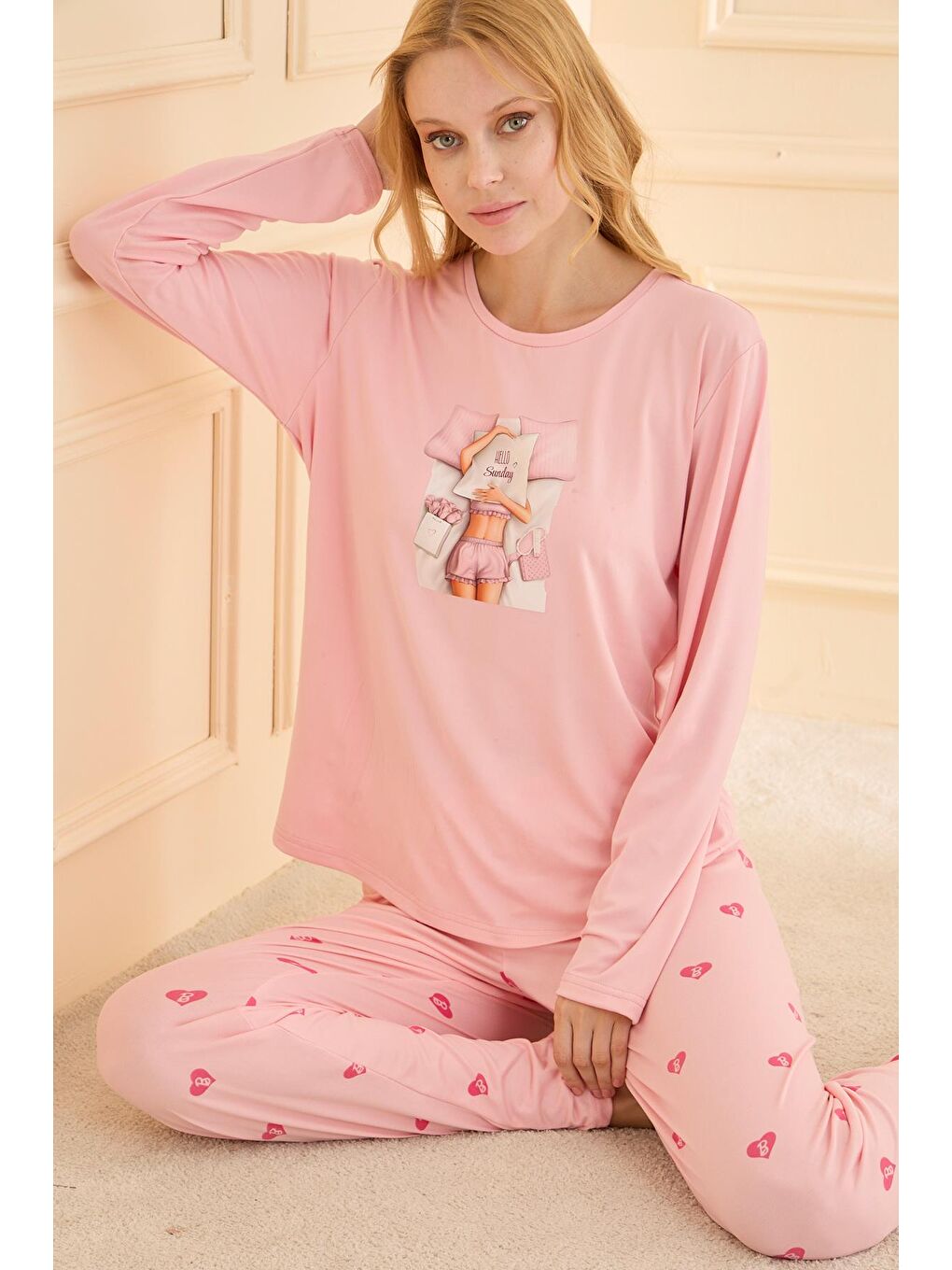 Kadın Milan Genç Bisiklet Yaka Pijama Takımı | Pembe 50902-2398-2