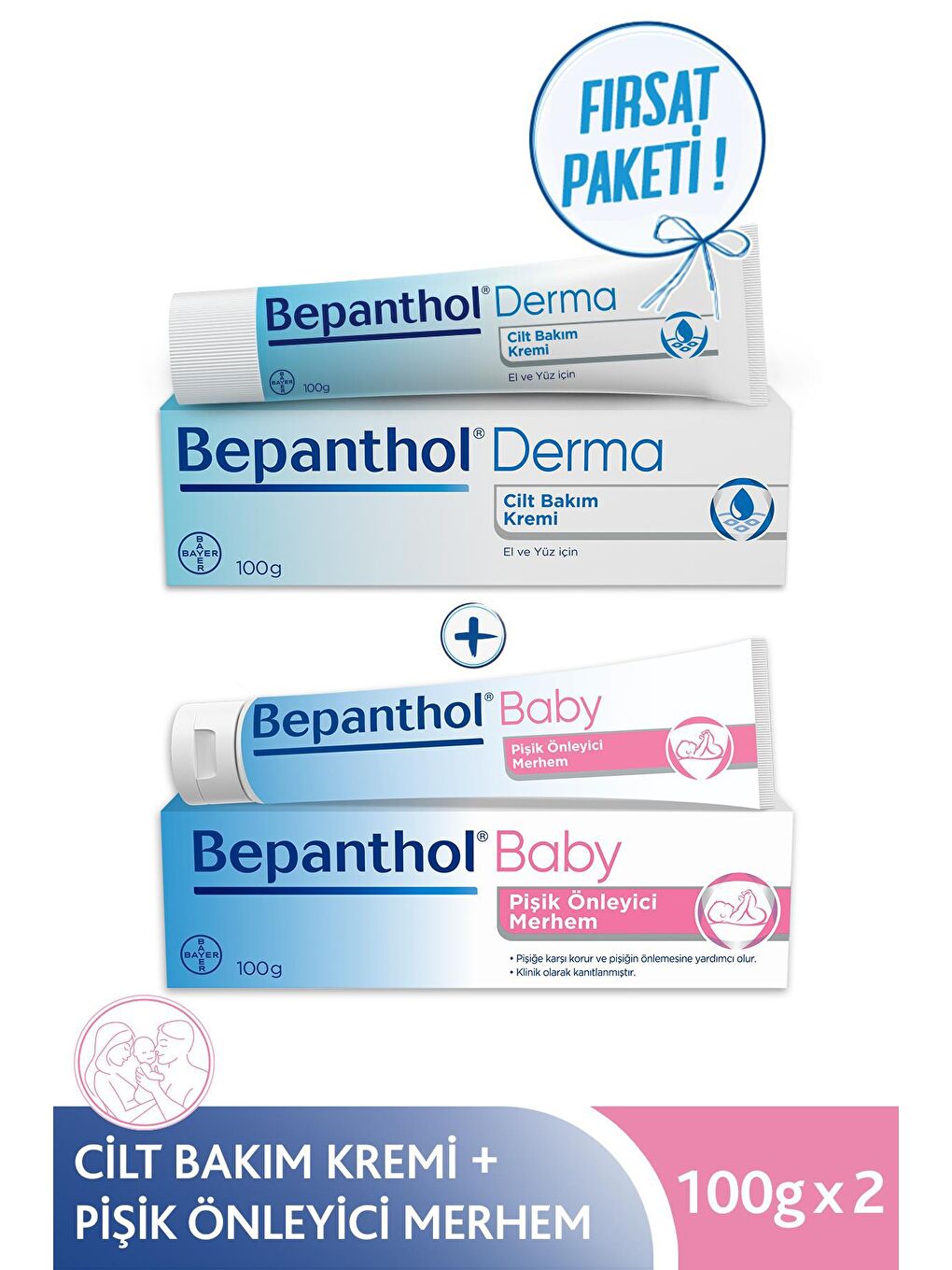 Bepanthol Şeffaf Baby Pişik Merhemi 100 gr + Cilt Bakım Kremi 100 gr l Avantajlı Aile Bakım Seti