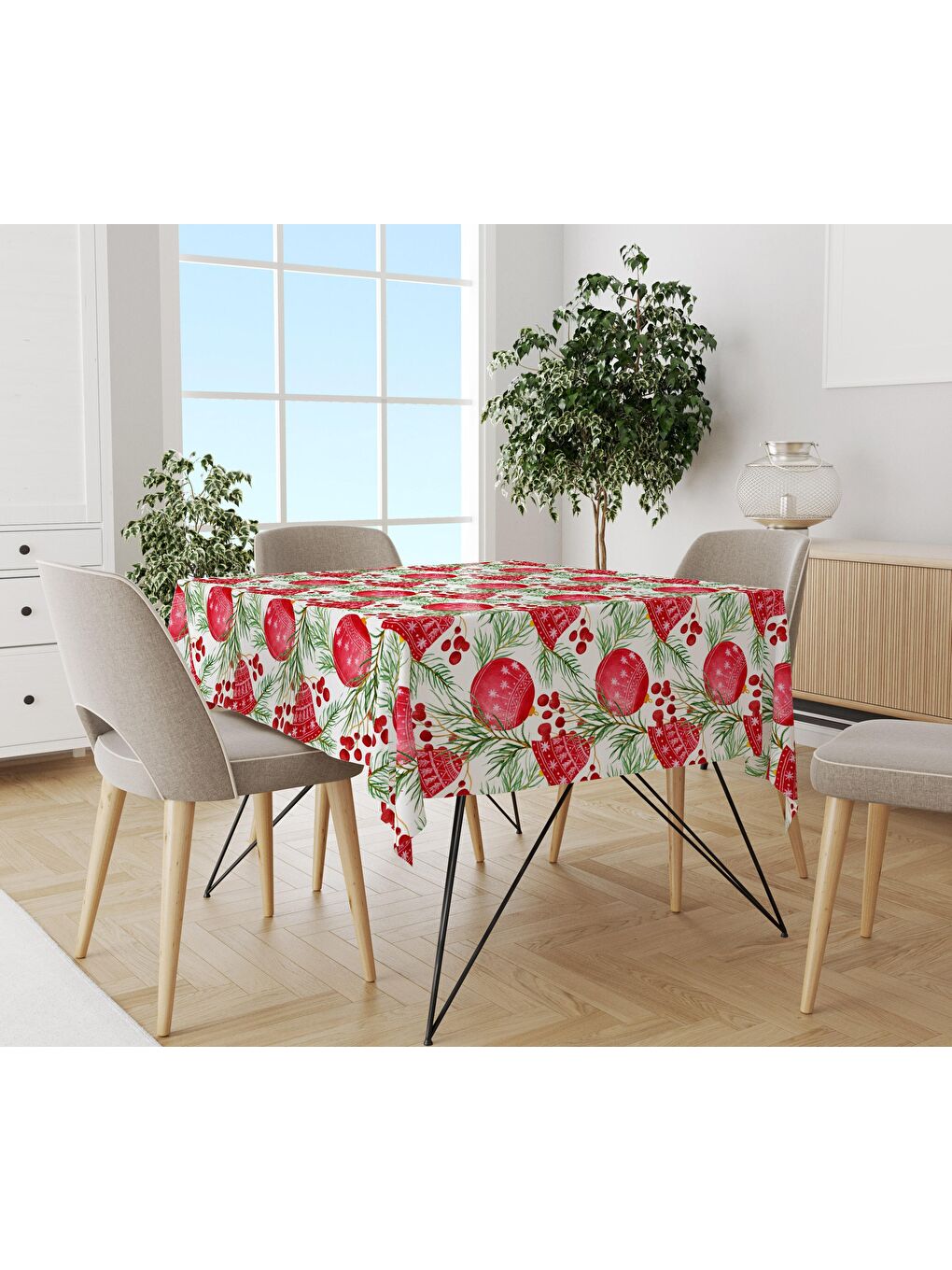 Karışık Yılbaşı Desenli Kadife Doku Masa Örtüsü