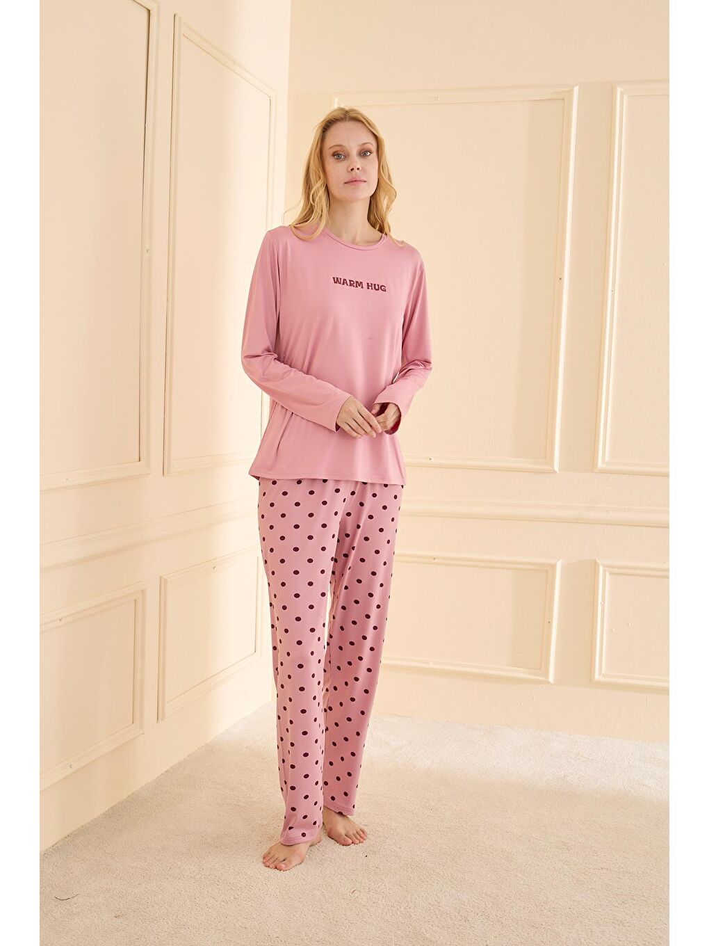 Pembe Kadın Milan Genç Bisiklet Yaka Pijama Takımı | Pudra 50902-2392