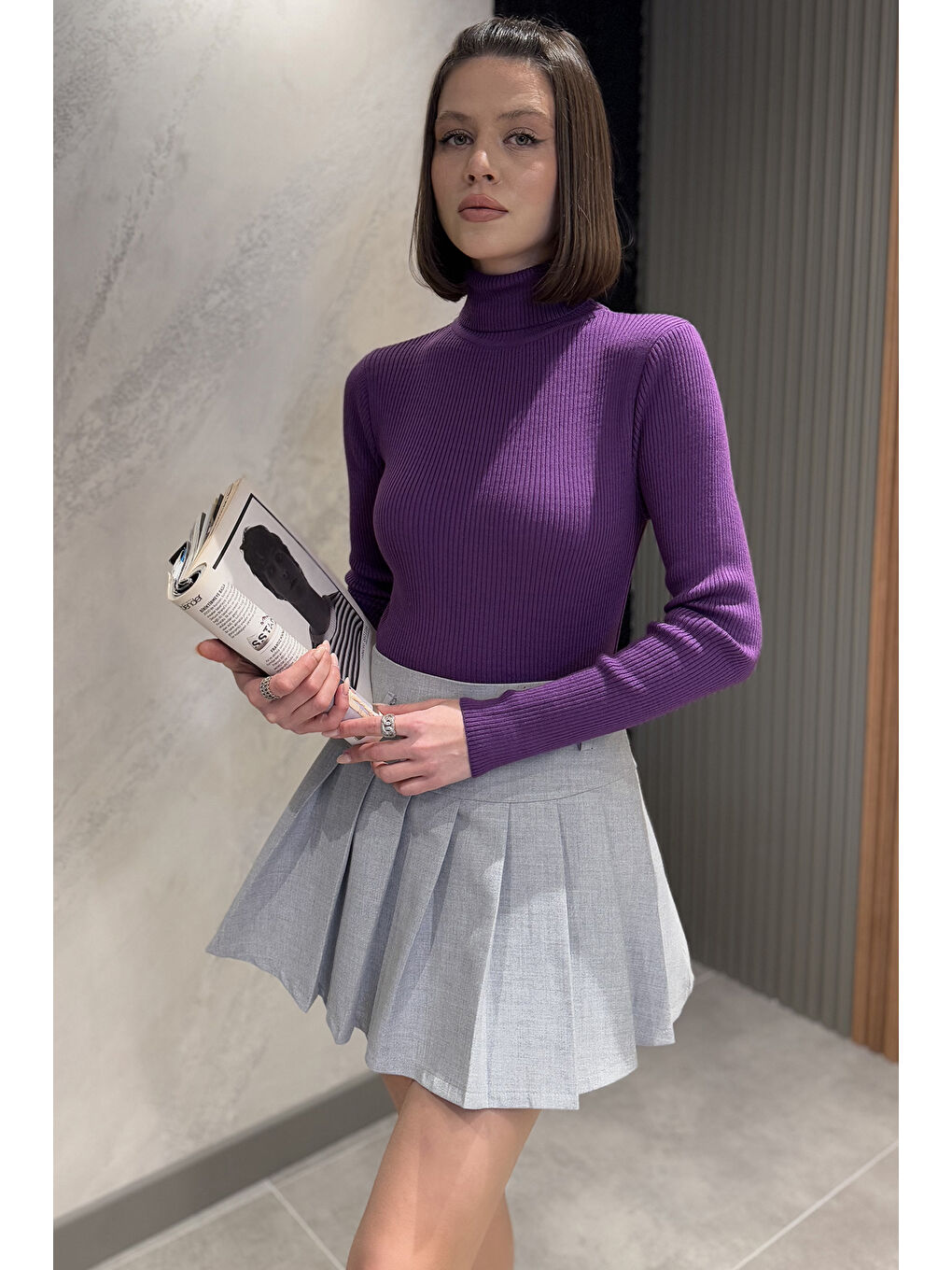 Mor Kadın Tam Balıkçı Yaka Elastanlı Triko Bluz  s m l Beden Uyumludur-1