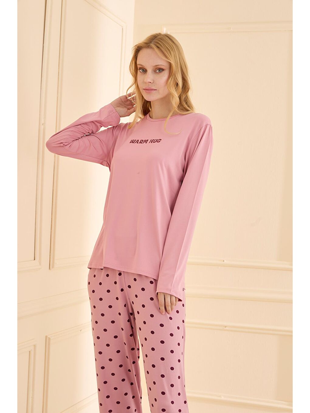 Pembe Kadın Milan Genç Bisiklet Yaka Pijama Takımı | Pudra 50902-2392-1