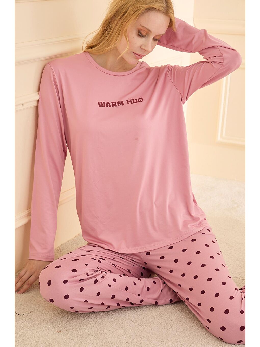 Pembe Kadın Milan Genç Bisiklet Yaka Pijama Takımı | Pudra 50902-2392-2