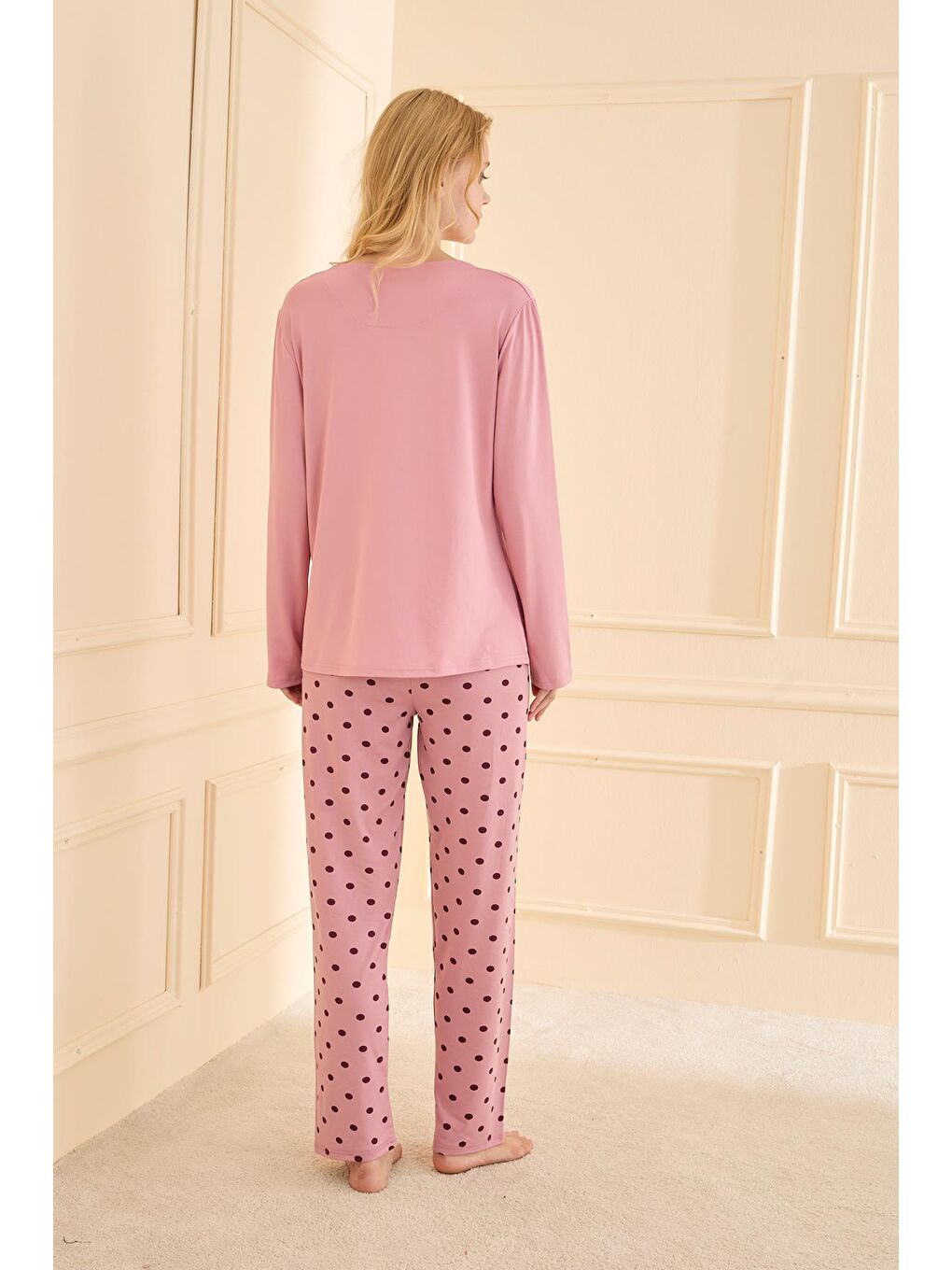 Pembe Kadın Milan Genç Bisiklet Yaka Pijama Takımı | Pudra 50902-2392-3