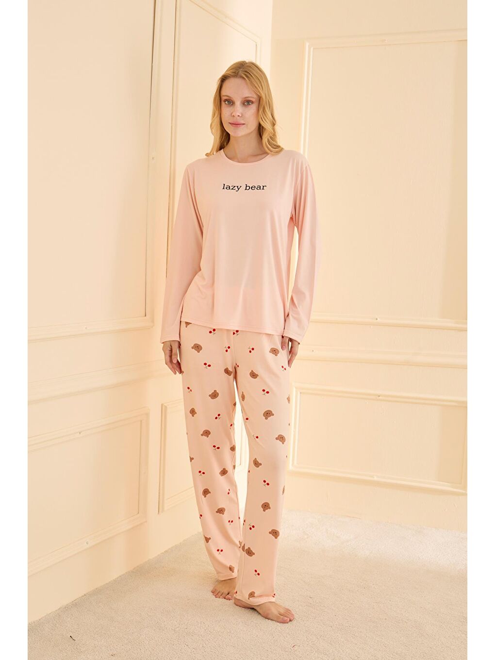 Pembe Kadın Milan Genç Bisiklet Yaka Pijama Takımı | Somon 50902-2391