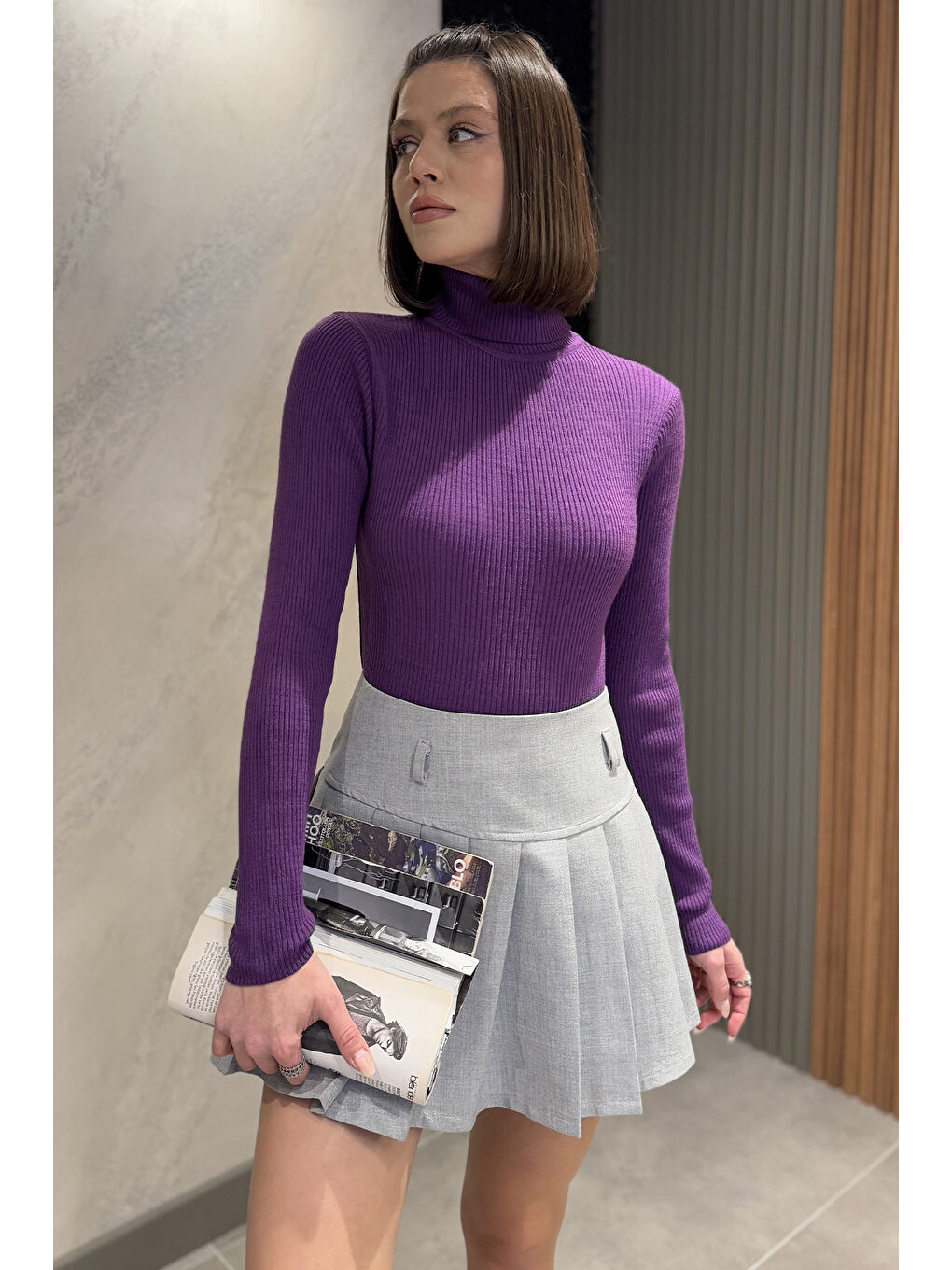 Mor Kadın Tam Balıkçı Yaka Elastanlı Triko Bluz  s m l Beden Uyumludur-3