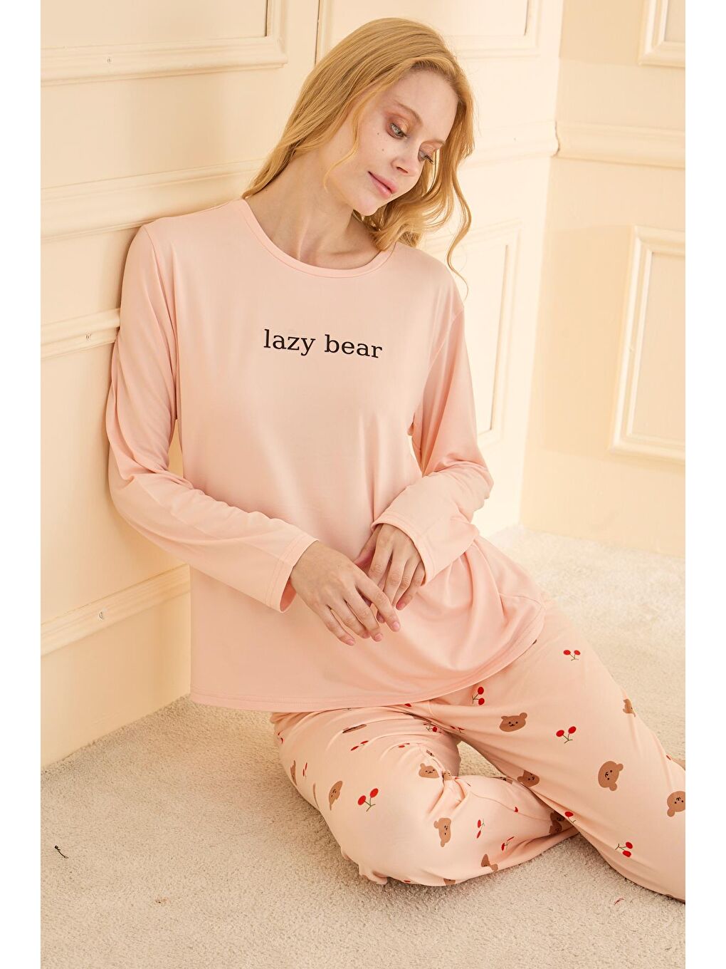 Pembe Kadın Milan Genç Bisiklet Yaka Pijama Takımı | Somon 50902-2391-1