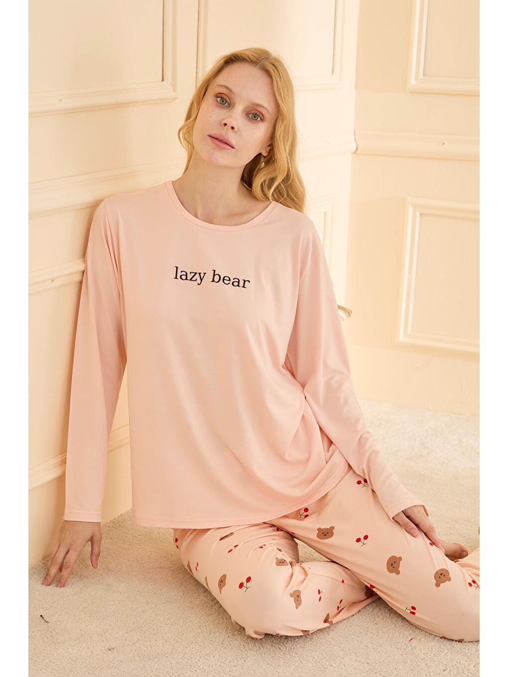 Pembe Kadın Milan Genç Bisiklet Yaka Pijama Takımı | Somon 50902-2391-2