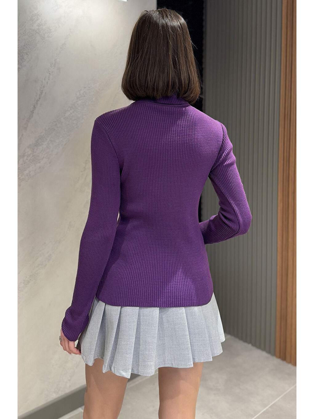 Mor Kadın Tam Balıkçı Yaka Elastanlı Triko Bluz  s m l Beden Uyumludur-5