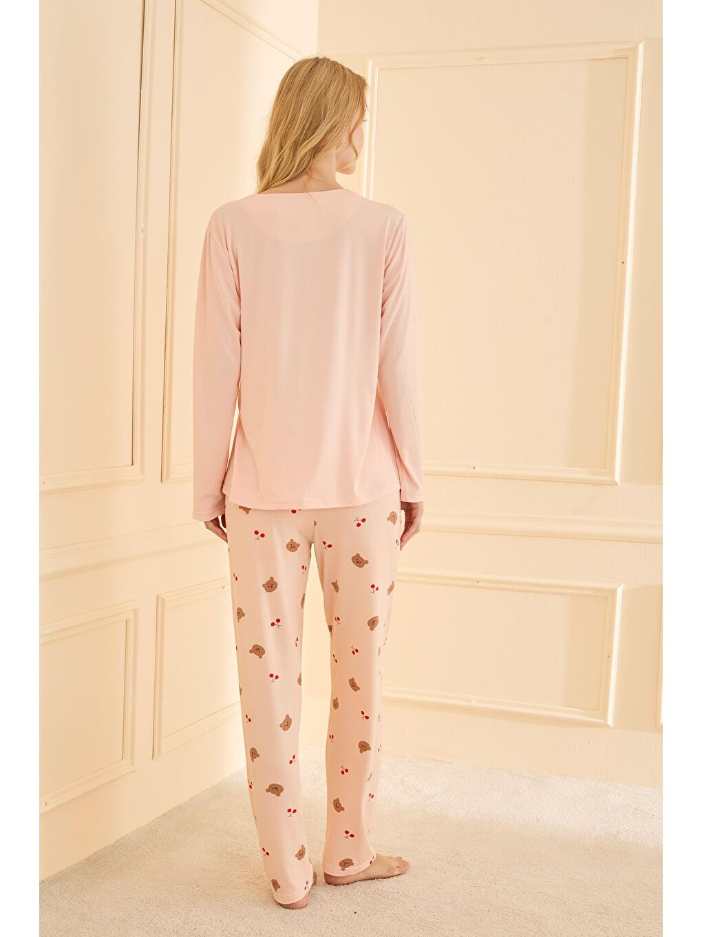 Pembe Kadın Milan Genç Bisiklet Yaka Pijama Takımı | Somon 50902-2391-3