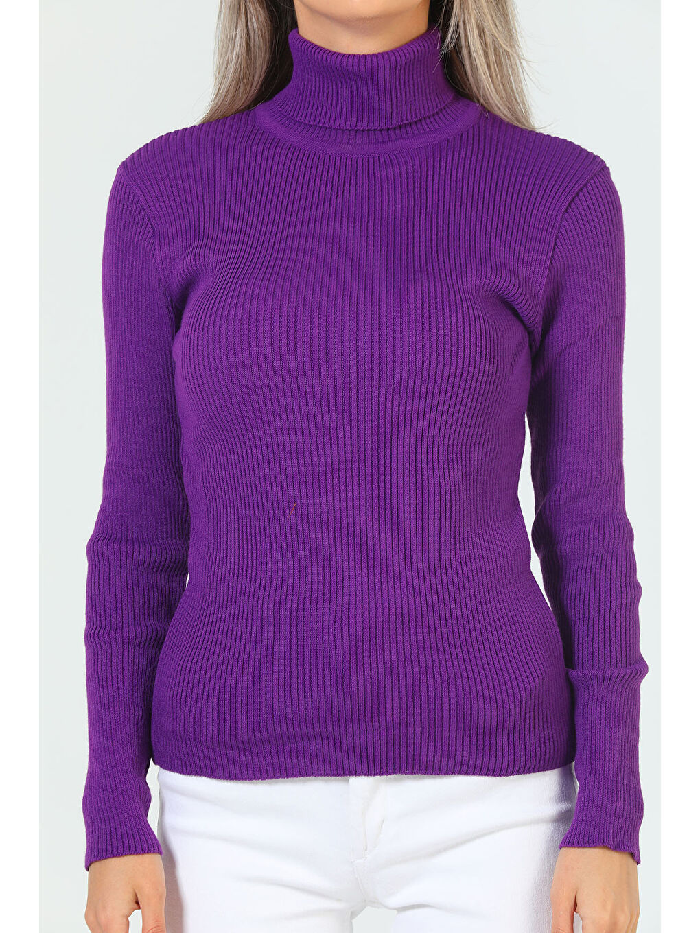 Mor Kadın Tam Balıkçı Yaka Elastanlı Triko Bluz  s m l Beden Uyumludur-6