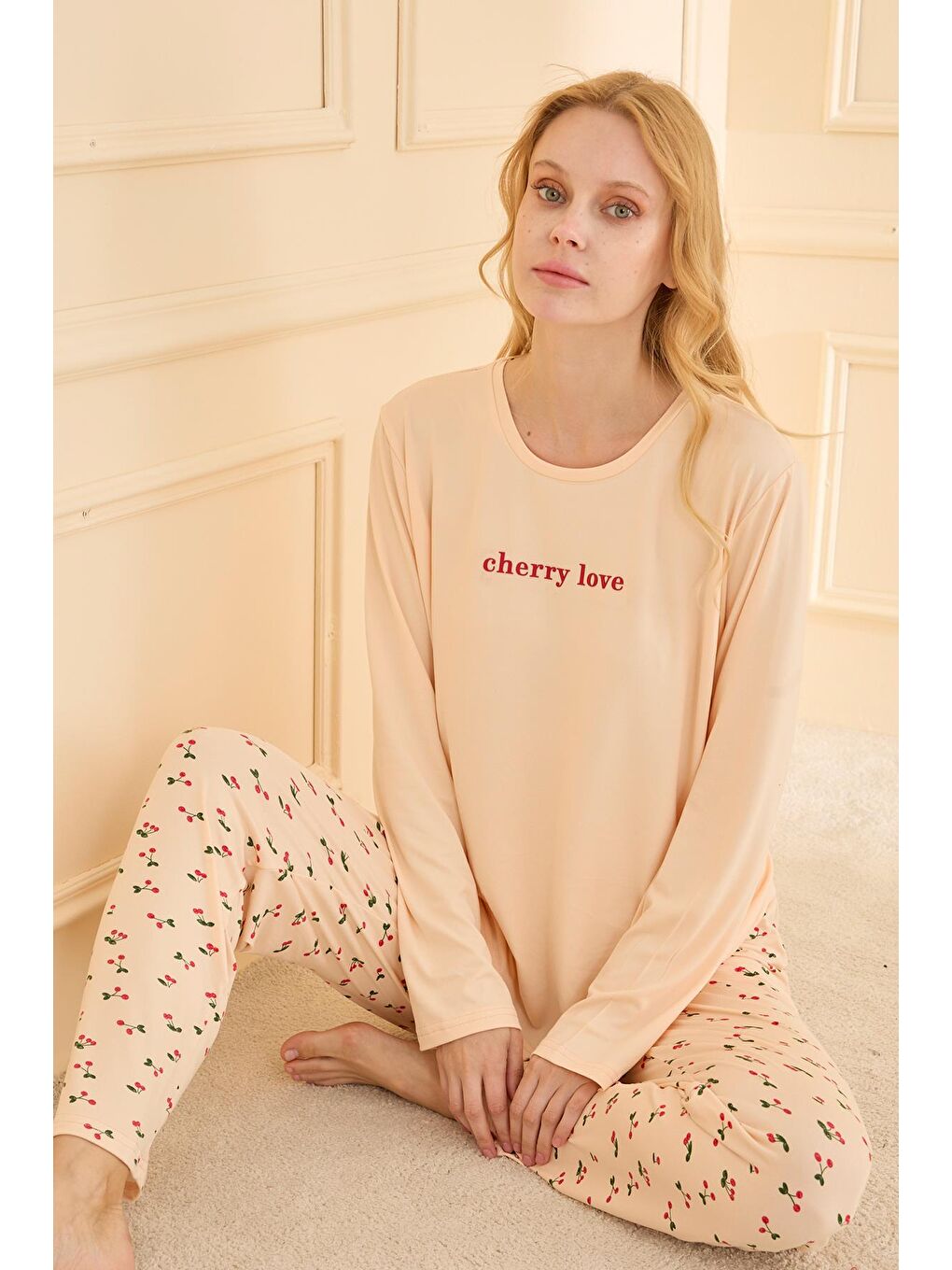 Kadın Milan Genç Bisiklet Yaka Pijama Takımı | Sarı 50902-2385