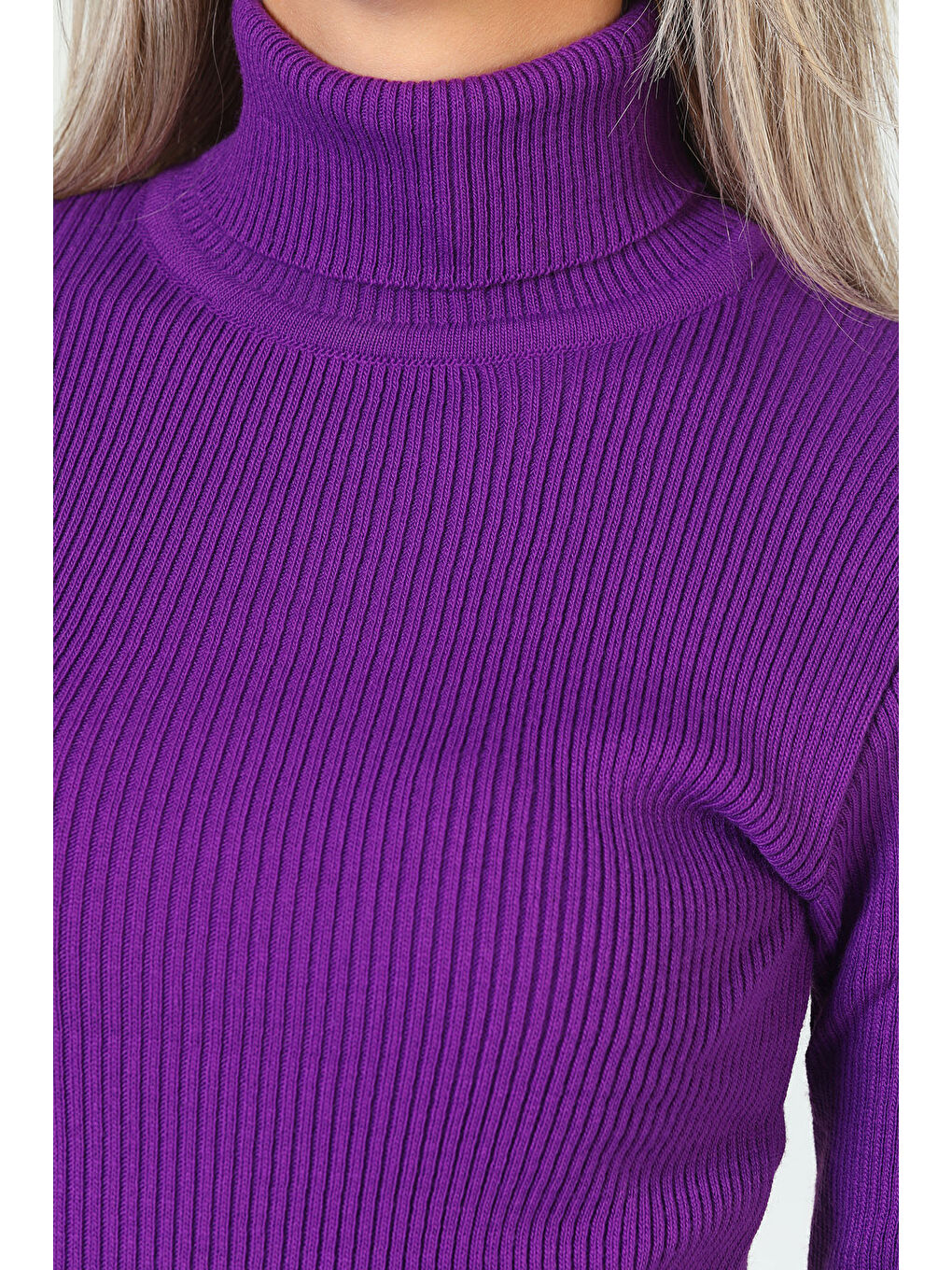 Mor Kadın Tam Balıkçı Yaka Elastanlı Triko Bluz  s m l Beden Uyumludur-8