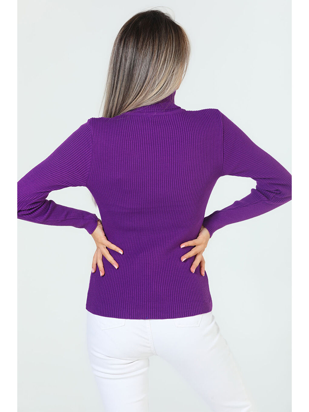 Mor Kadın Tam Balıkçı Yaka Elastanlı Triko Bluz  s m l Beden Uyumludur-9