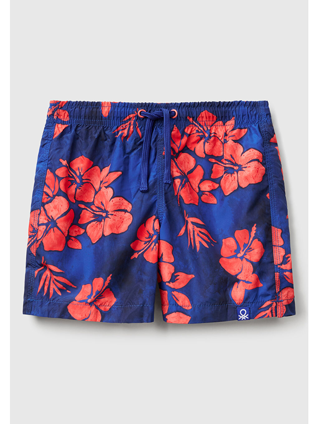 Erkek Çocuk Lacivert Tamamı Desenli Arkası Cep Detaylı Büzgü İpli Deniz Şortu