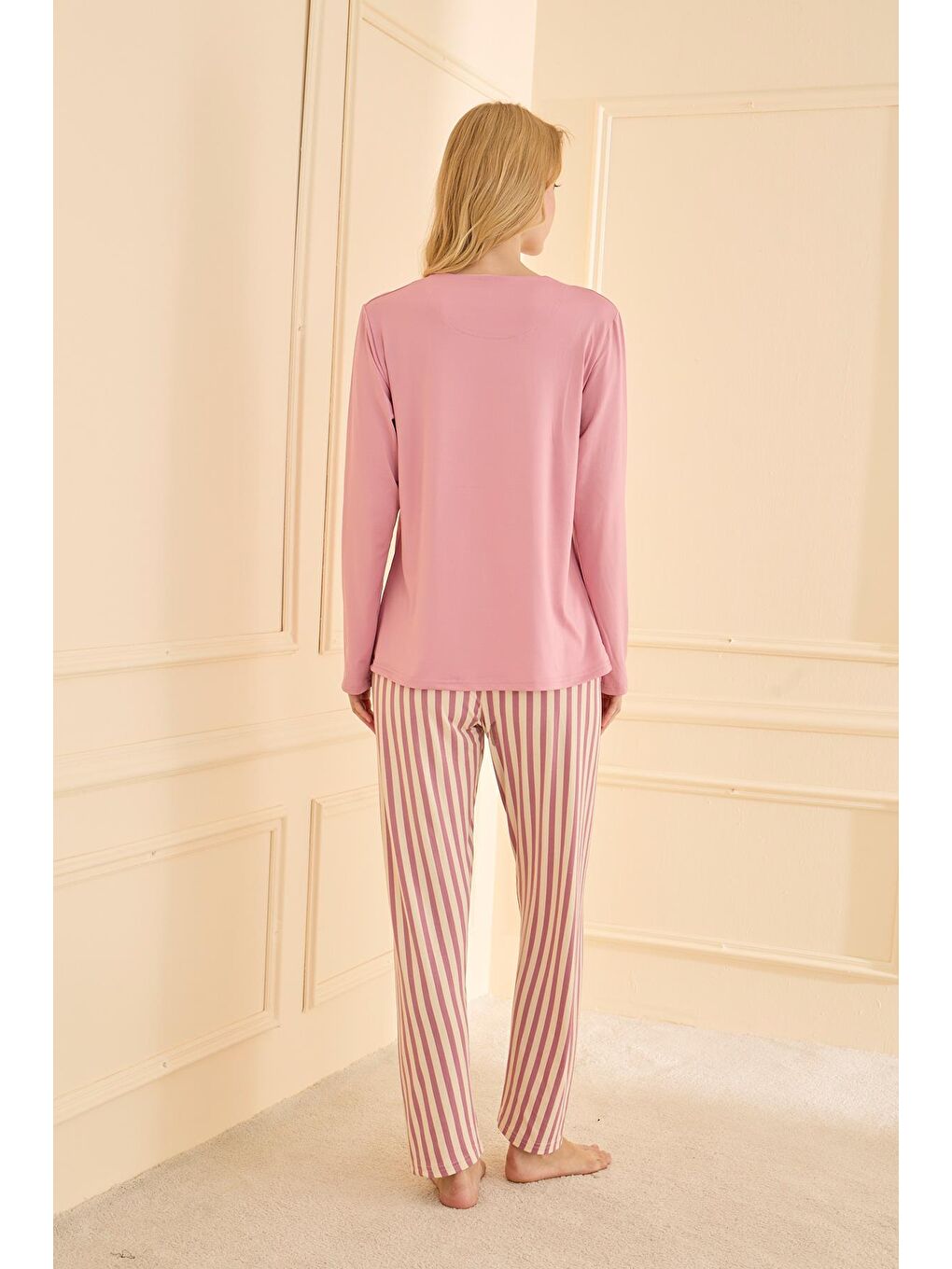 Pembe Kadın Milan Genç Bisiklet Yaka Pijama Takımı | Pudra 50902-2368-2