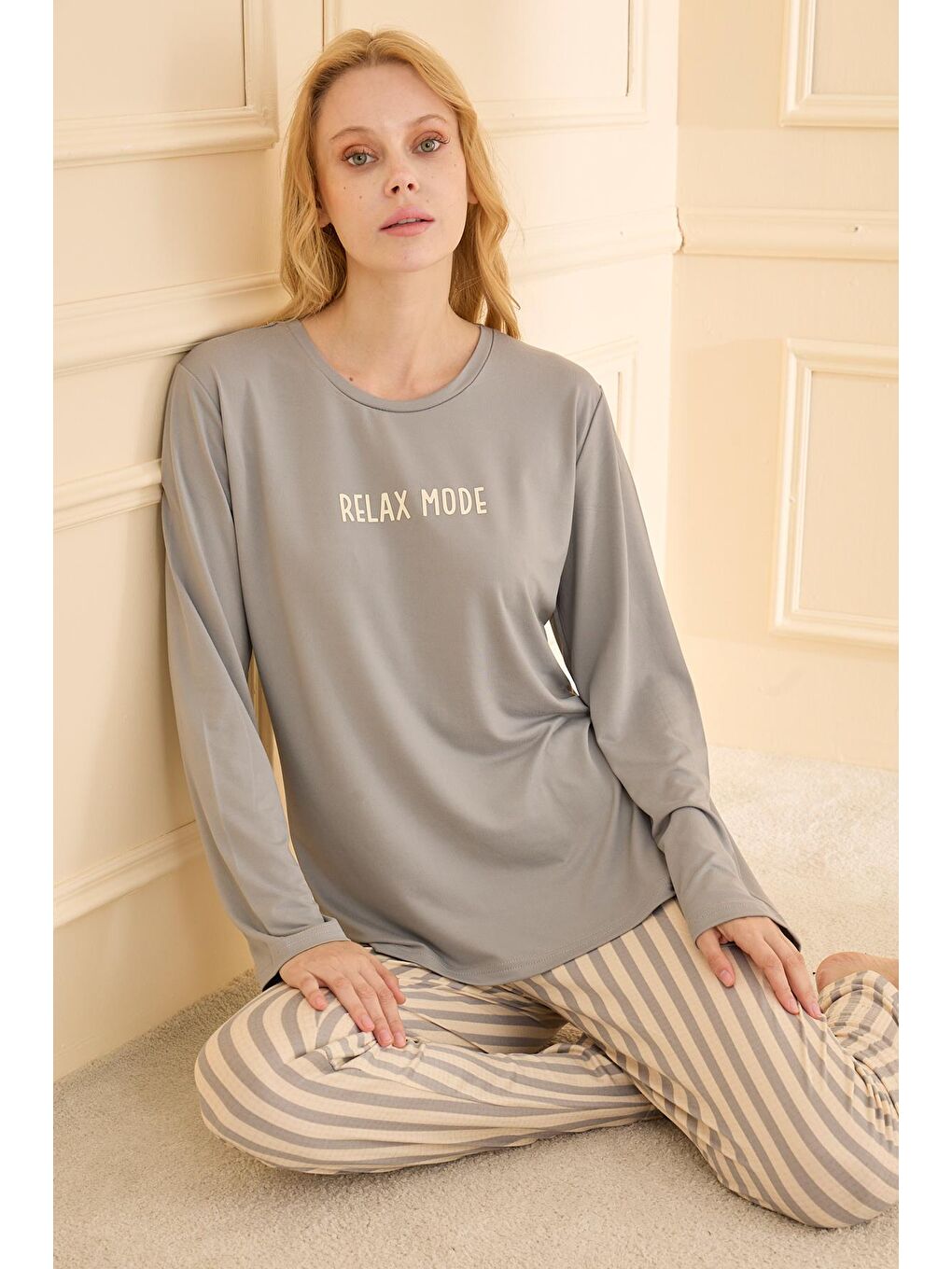 Kadın Milan Genç Bisiklet Yaka Pijama Takımı | Gri 50902-2364-1