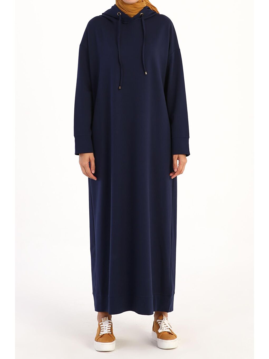 İndigo Basic Kapüşonlu Örme Pamuklu Elbise-1