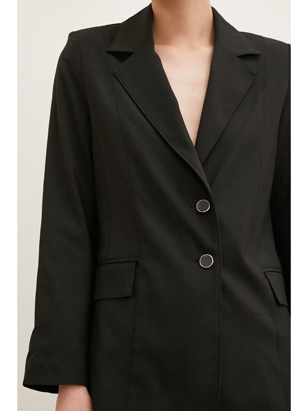 Siyah Çift Düğmeli Dikişli Blazer Ceket-4