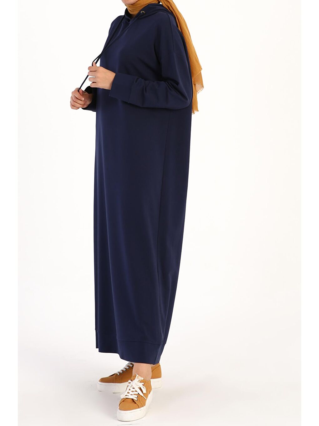 İndigo Basic Kapüşonlu Örme Pamuklu Elbise-2