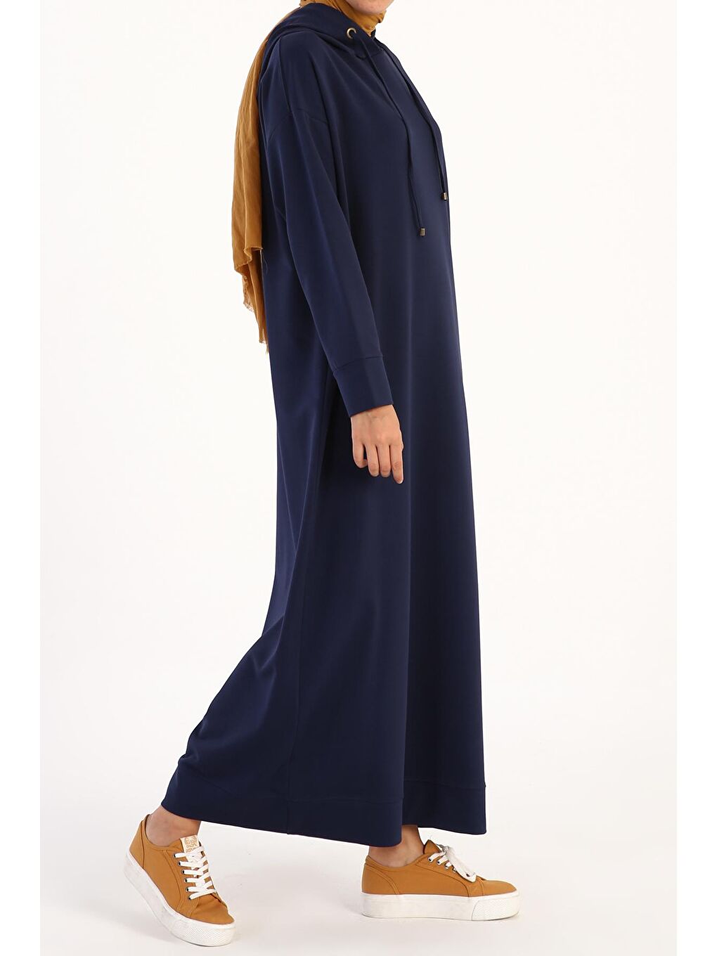 İndigo Basic Kapüşonlu Örme Pamuklu Elbise-3
