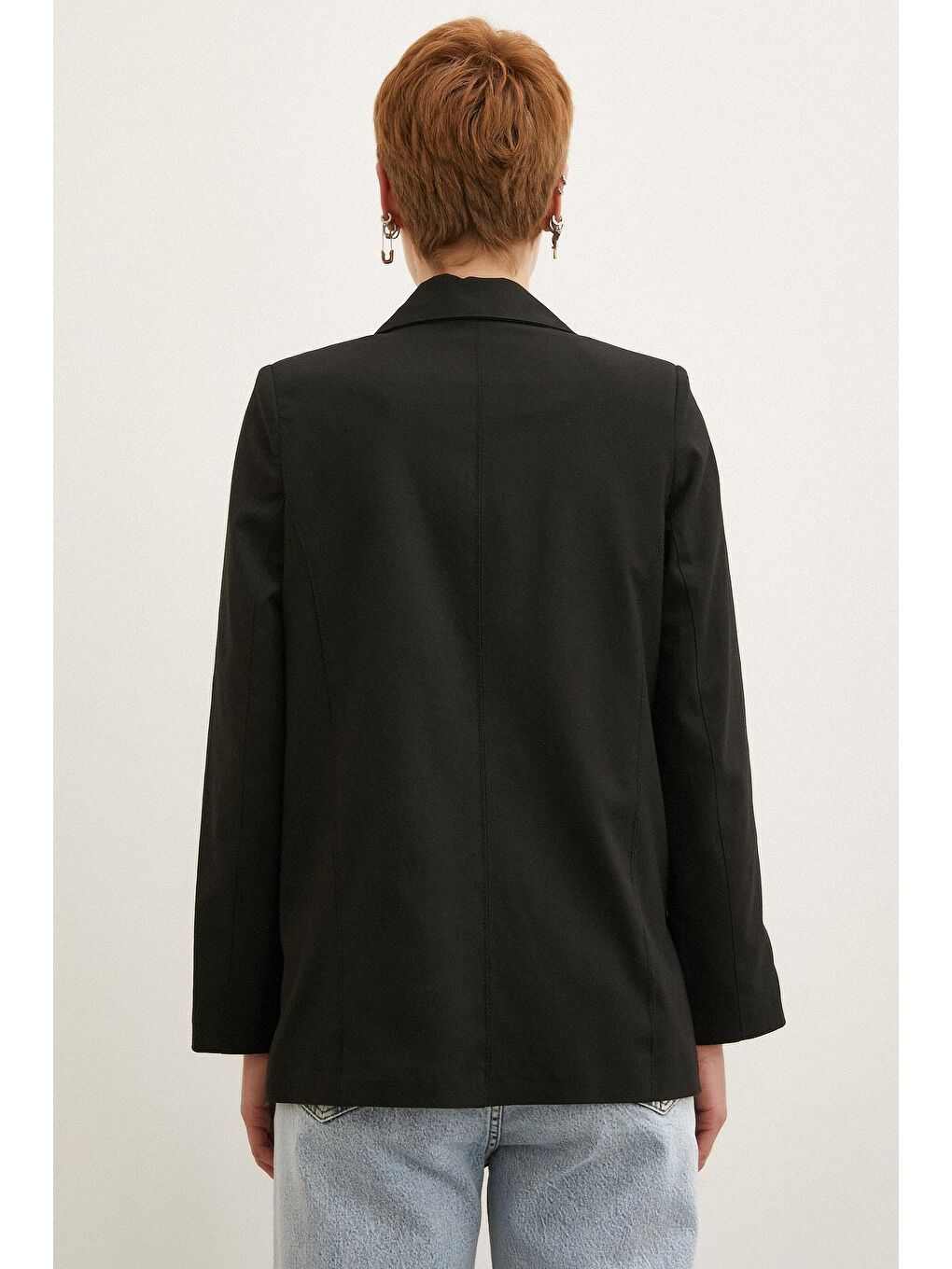 Siyah Çift Düğmeli Dikişli Blazer Ceket-5