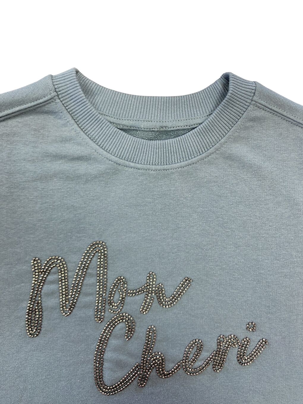 Gri Kadın Pamuklu Kalın Kışlık Boncuk İşlemeli Yüksek Kalite Ribana Kol Sweatshirt-5