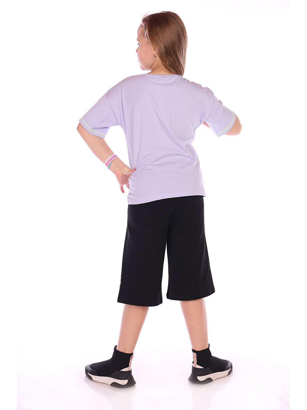 Lila Kız Çocuk Lets Be Happy Baskılı Kaprili Takım-1