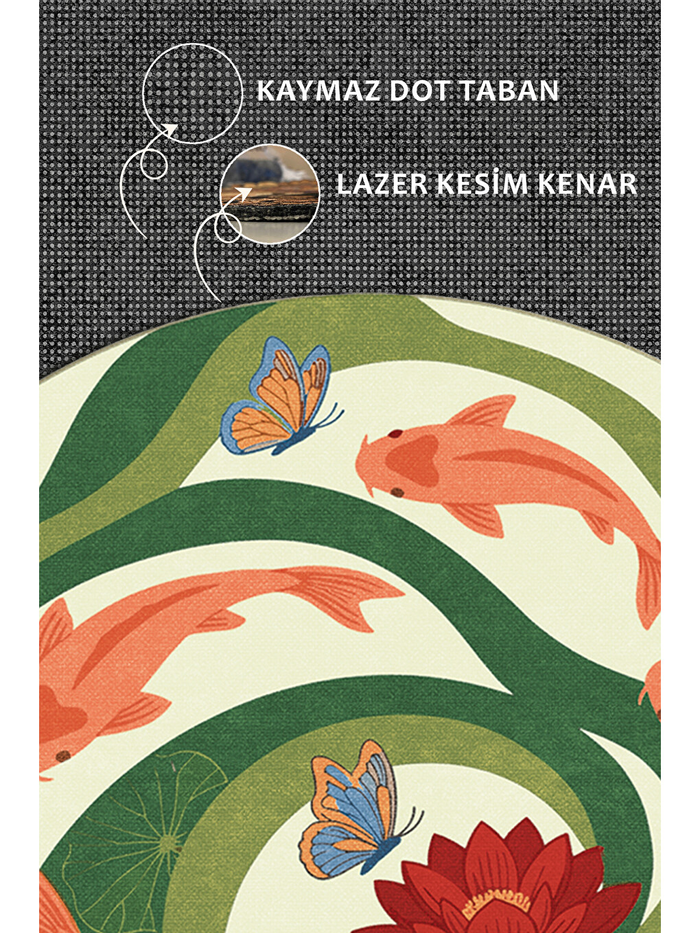 Yeşil Modern Dekoratif Halı – Makinada Yıkanabilir, Kaymaz Taban, İnce Lazer Kesim Halı-3