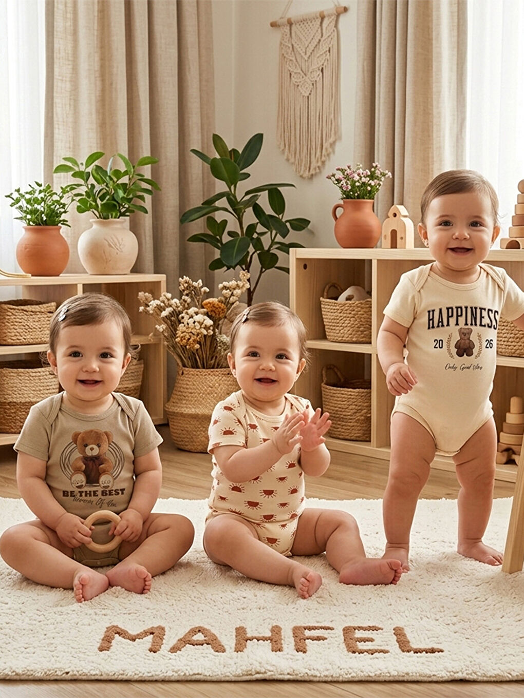 Kırmızı 3'Lü %100 Pamuklu Organik Baskılı Kısa Kollu Çıtçıtlı Bebek Body Zıbın 780-839-1