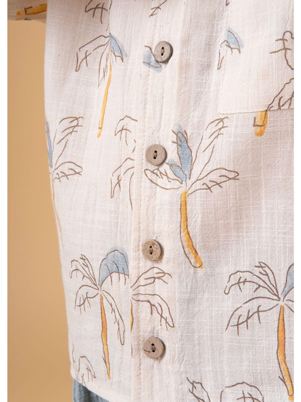 Mavi Erkek Çocuk Palmiye Desenli Gömlekli Takım Şortlu Yazlık İkili Set-4