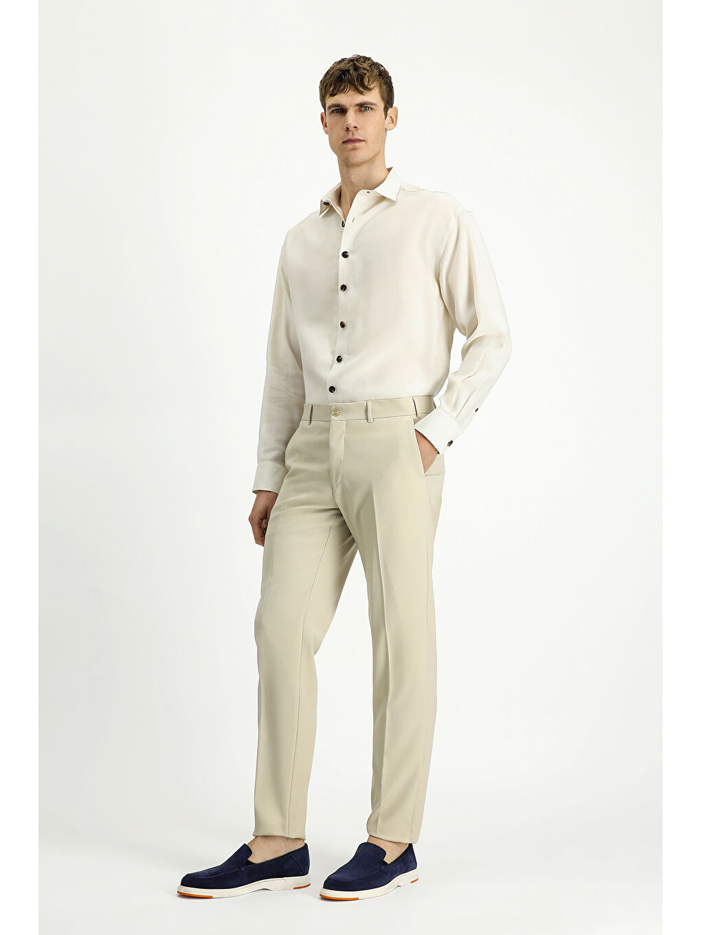 Bej Düz Klasik Pantolon-1