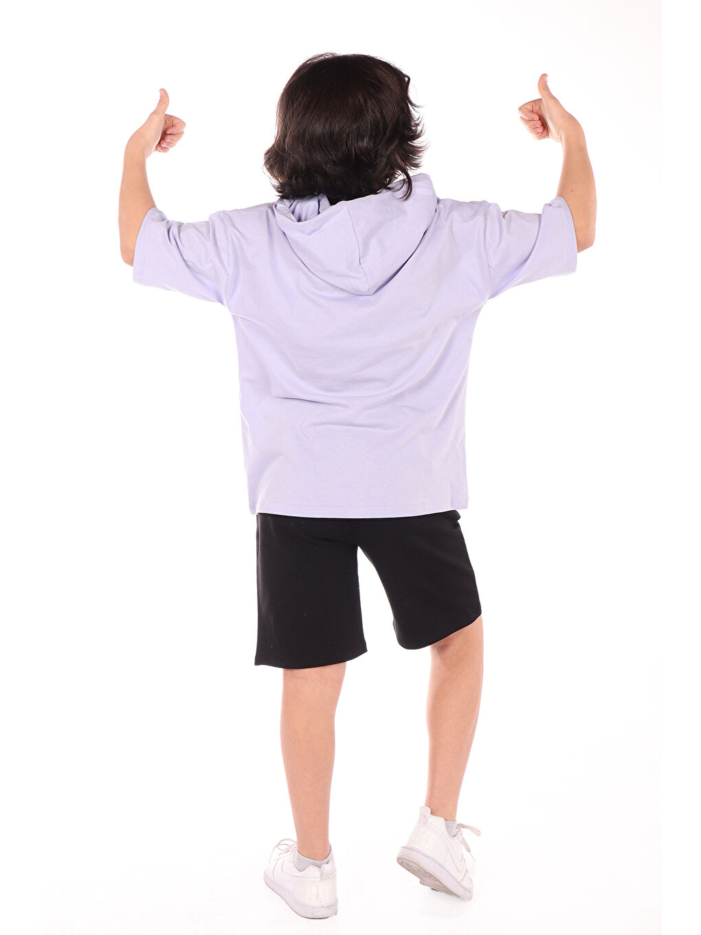 Lila Erkek Çocuk Overall Composition Baskılı Şortlu Takım-1