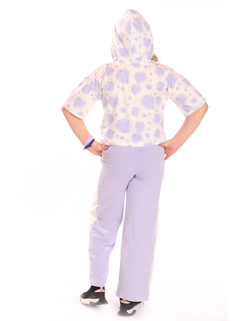 Lila Kız Çocuk Ön Yazı Baskılı Batikli Eşofman Takım-1