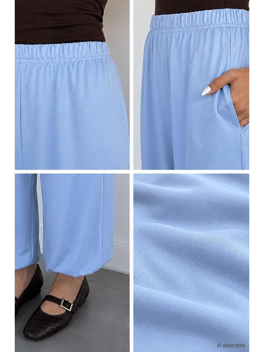 Mavi Kadın Bel Ve Paça Lastikli Şalvar Model Pantolon-1