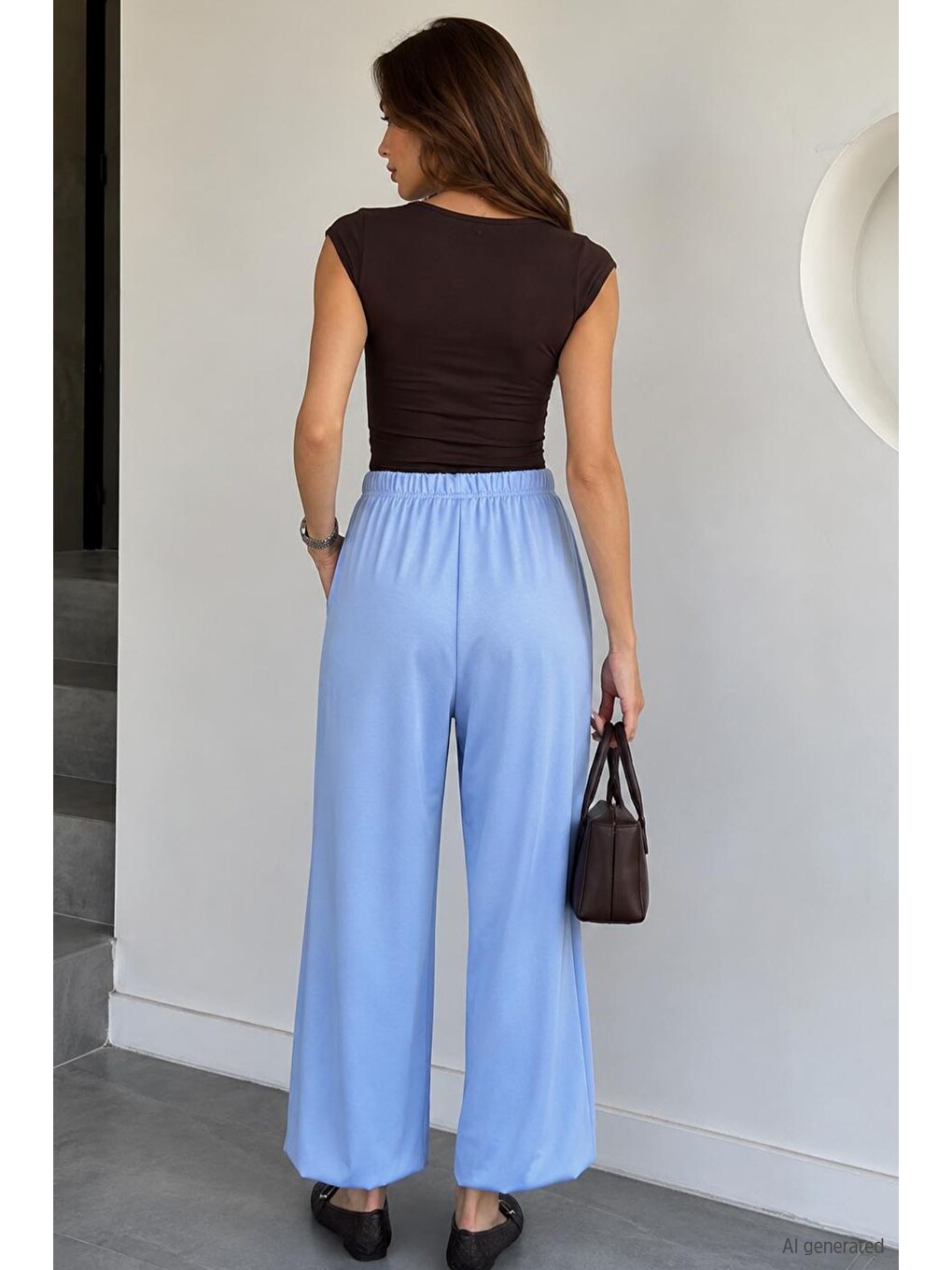 Mavi Kadın Bel Ve Paça Lastikli Şalvar Model Pantolon-2