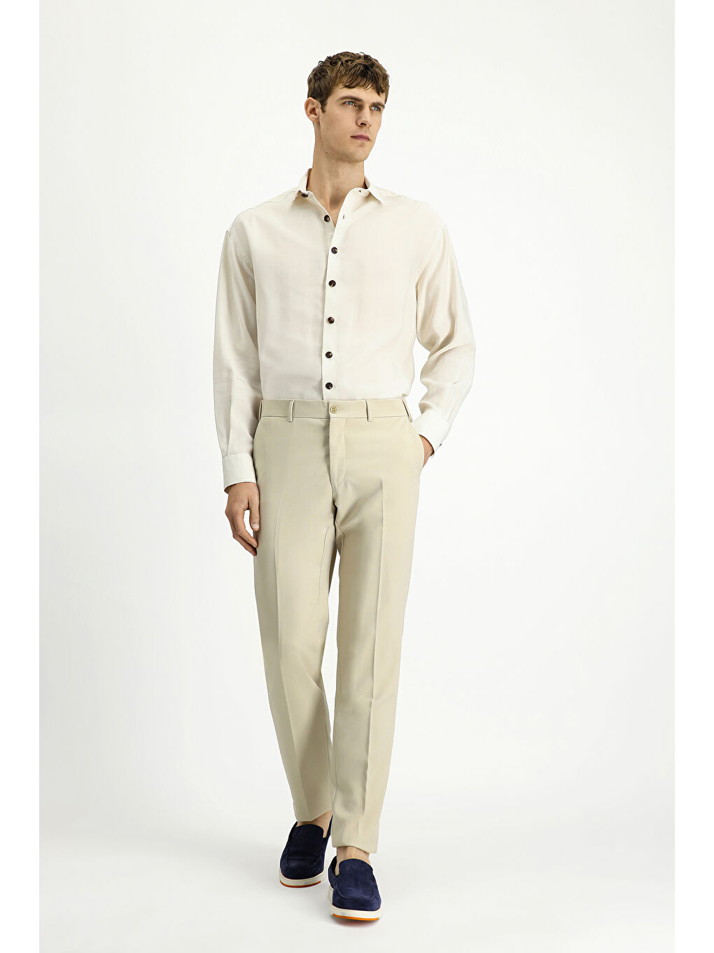 Bej Düz Klasik Pantolon-2