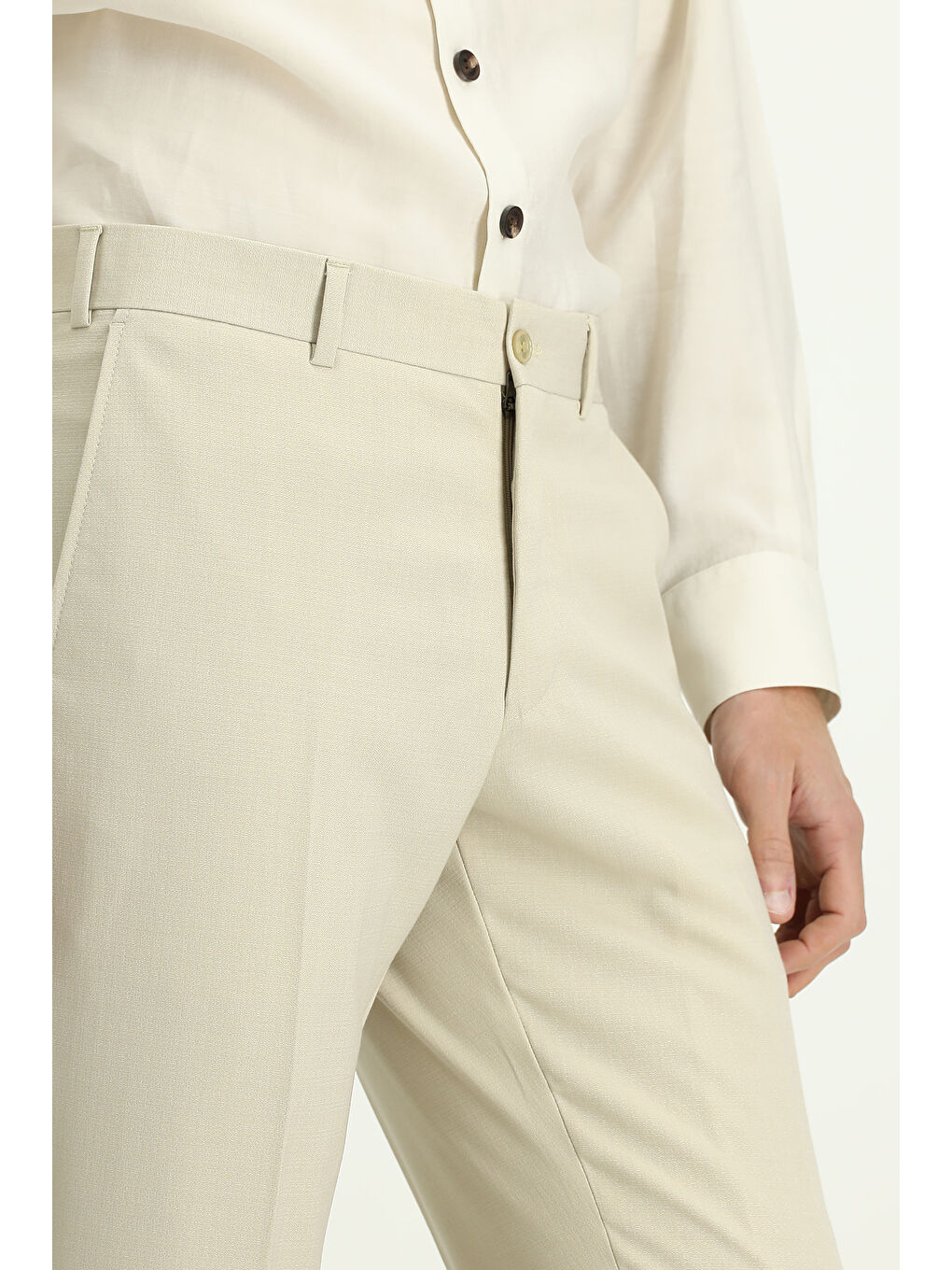 Bej Düz Klasik Pantolon-4