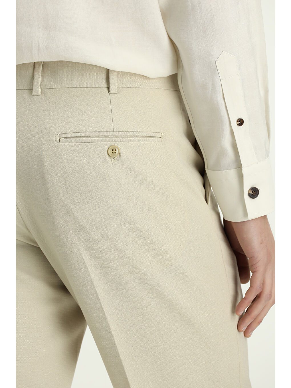 Bej Düz Klasik Pantolon-5