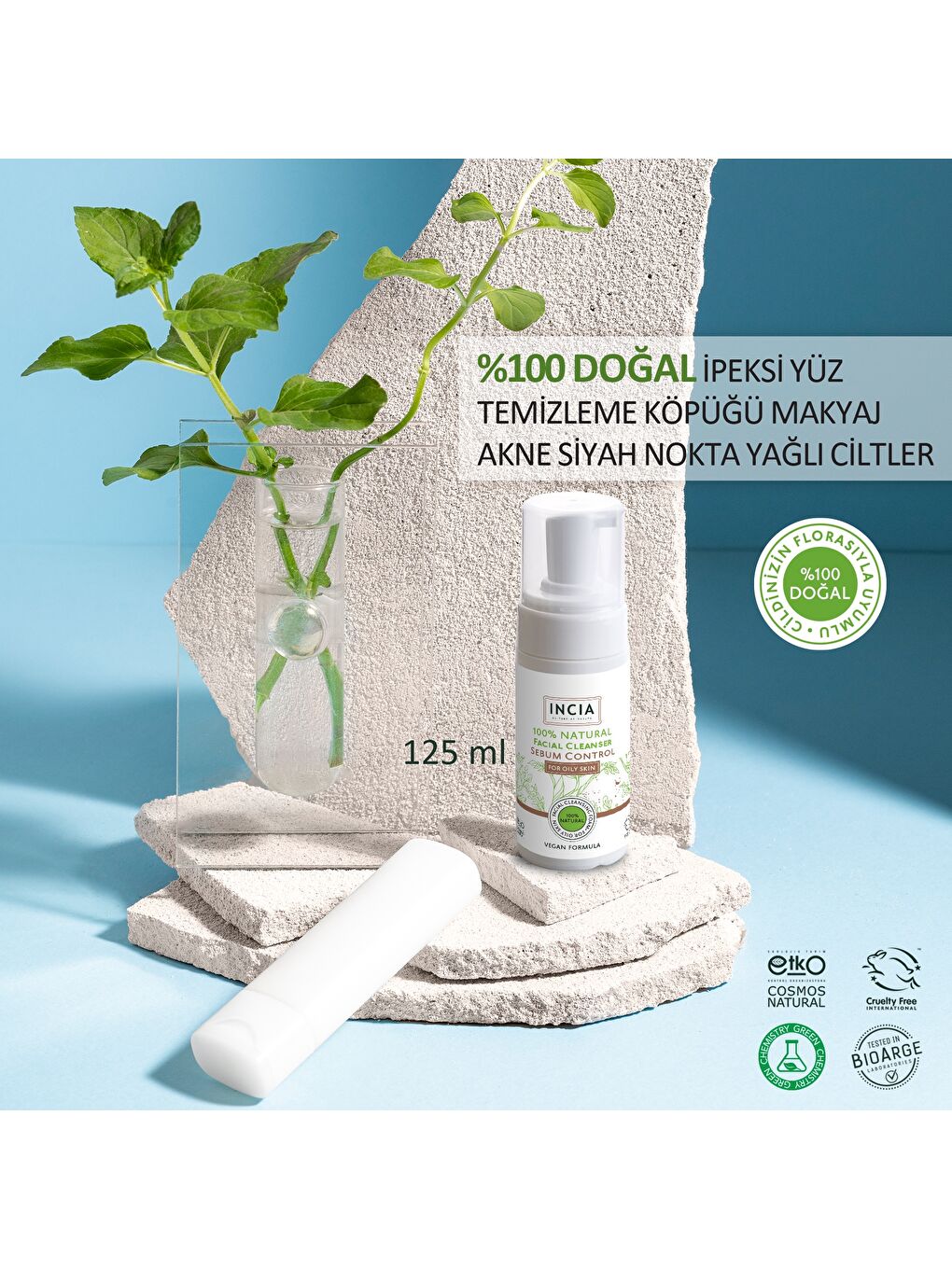 %100 Doğal İpeksi Yüz Temizleme Köpüğü Makyaj Akne Siyah Nokta Sivilce Yağlı Ciltler Vegan 125 ml-1
