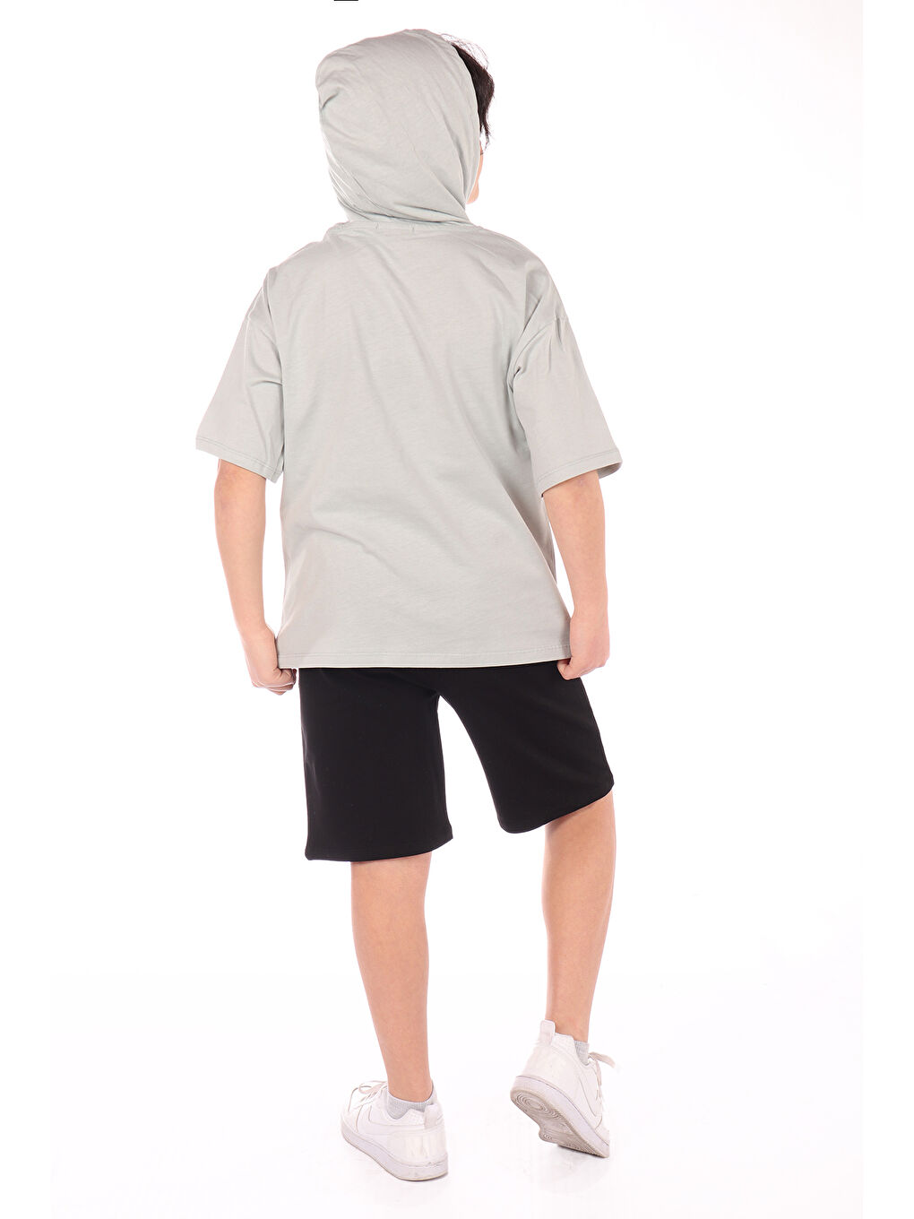 Yeşil Erkek Çocuk Overall Composition Baskılı Şortlu Takım-1