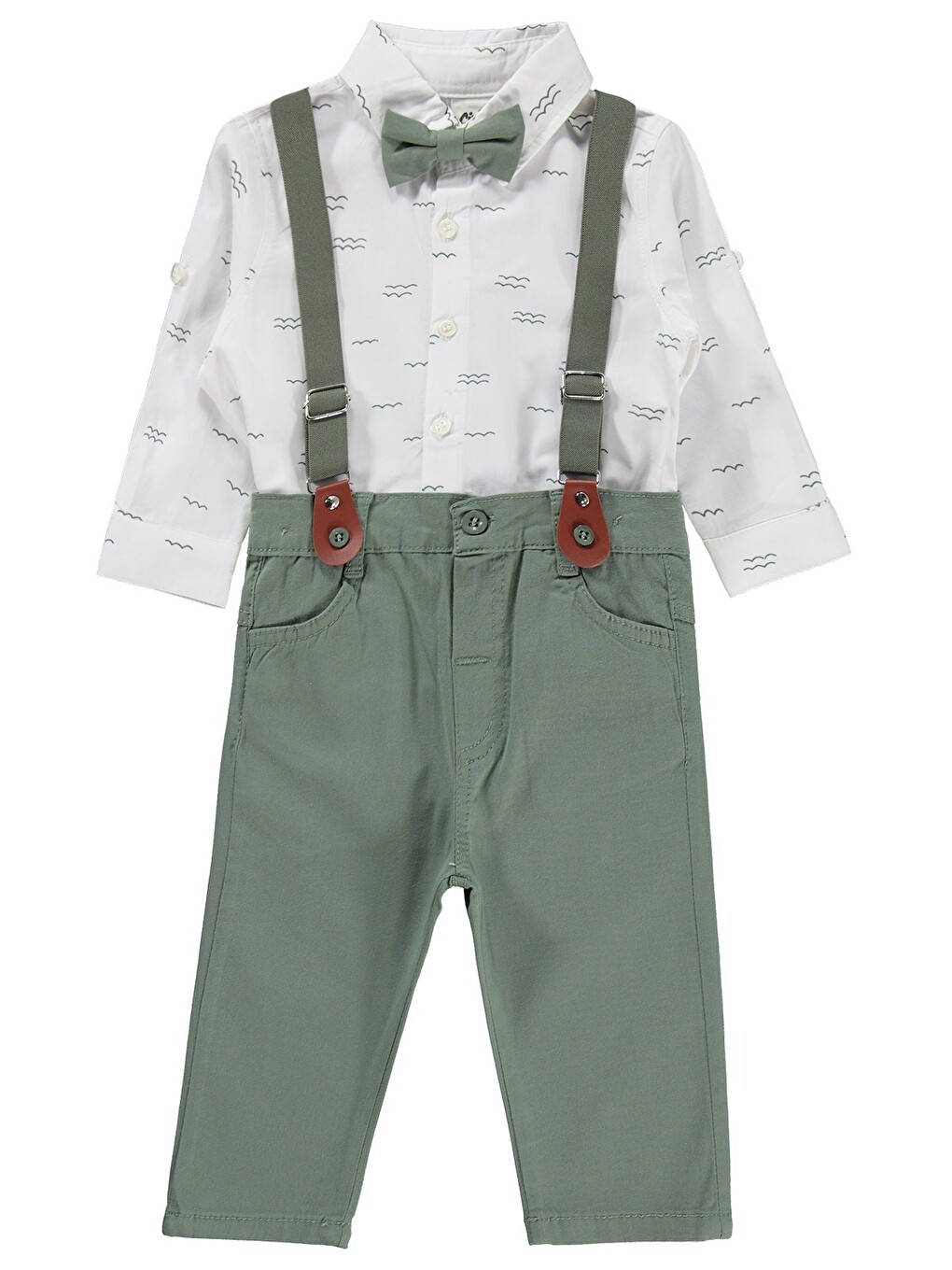 Baby Papyonlu Askılı 6-18 Ay Takım - Haki-1