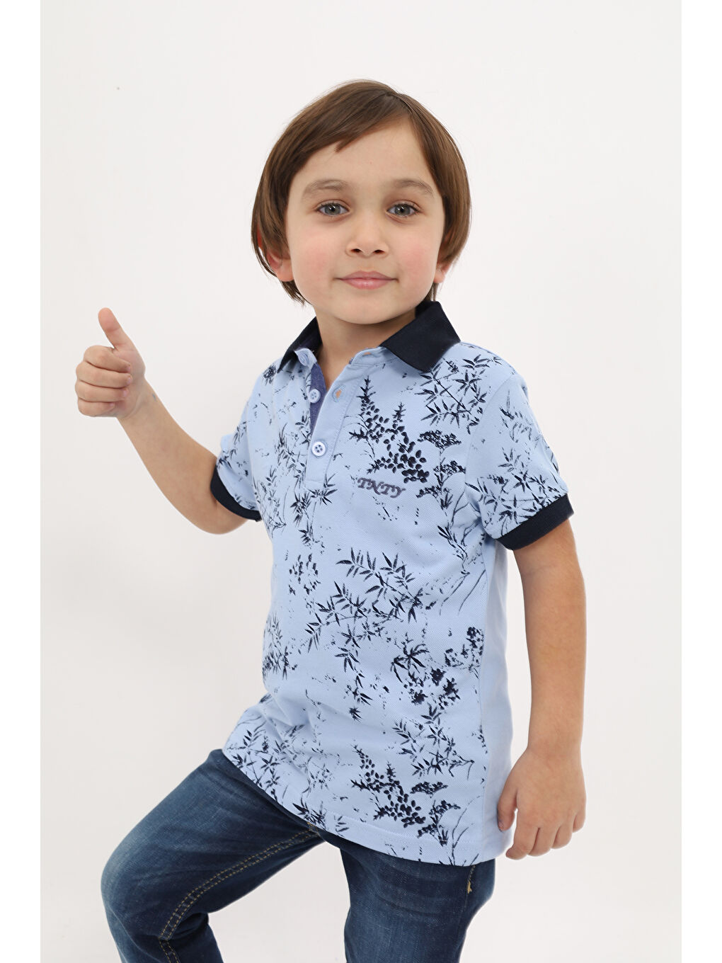 Mavi Erkek Çocuk Desenli Tişört-1