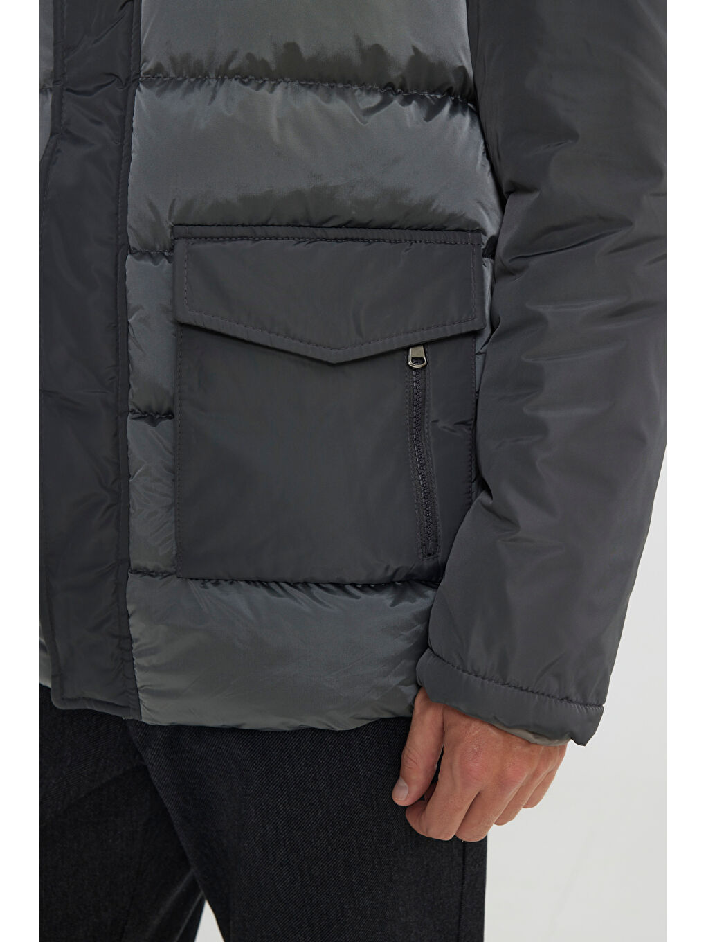 Erkek Antrasit Standart Fit Normal Kesim Dik Yaka Soğuk Geçirmeyen Kaban-7